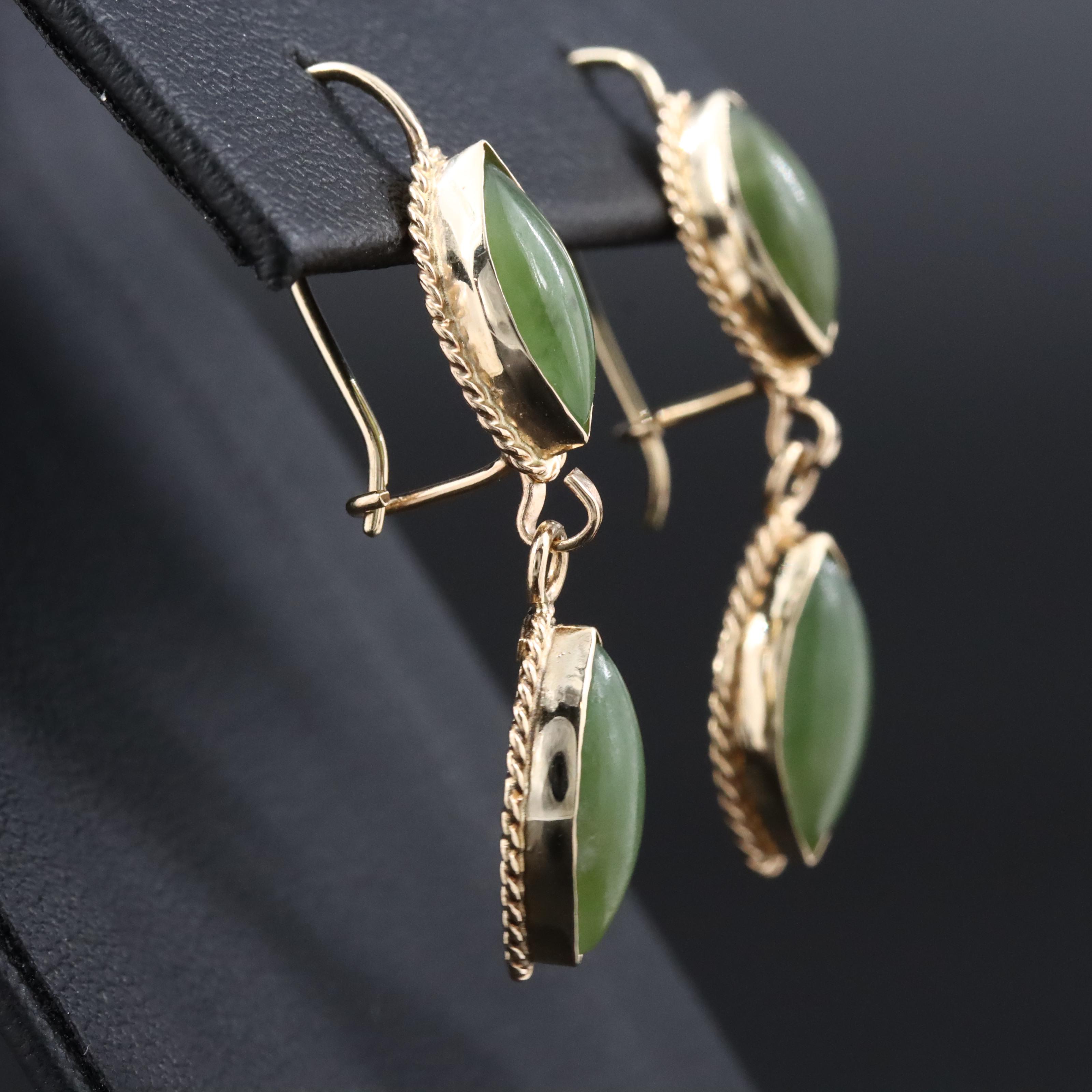 14K Nephrite Drop Earrings