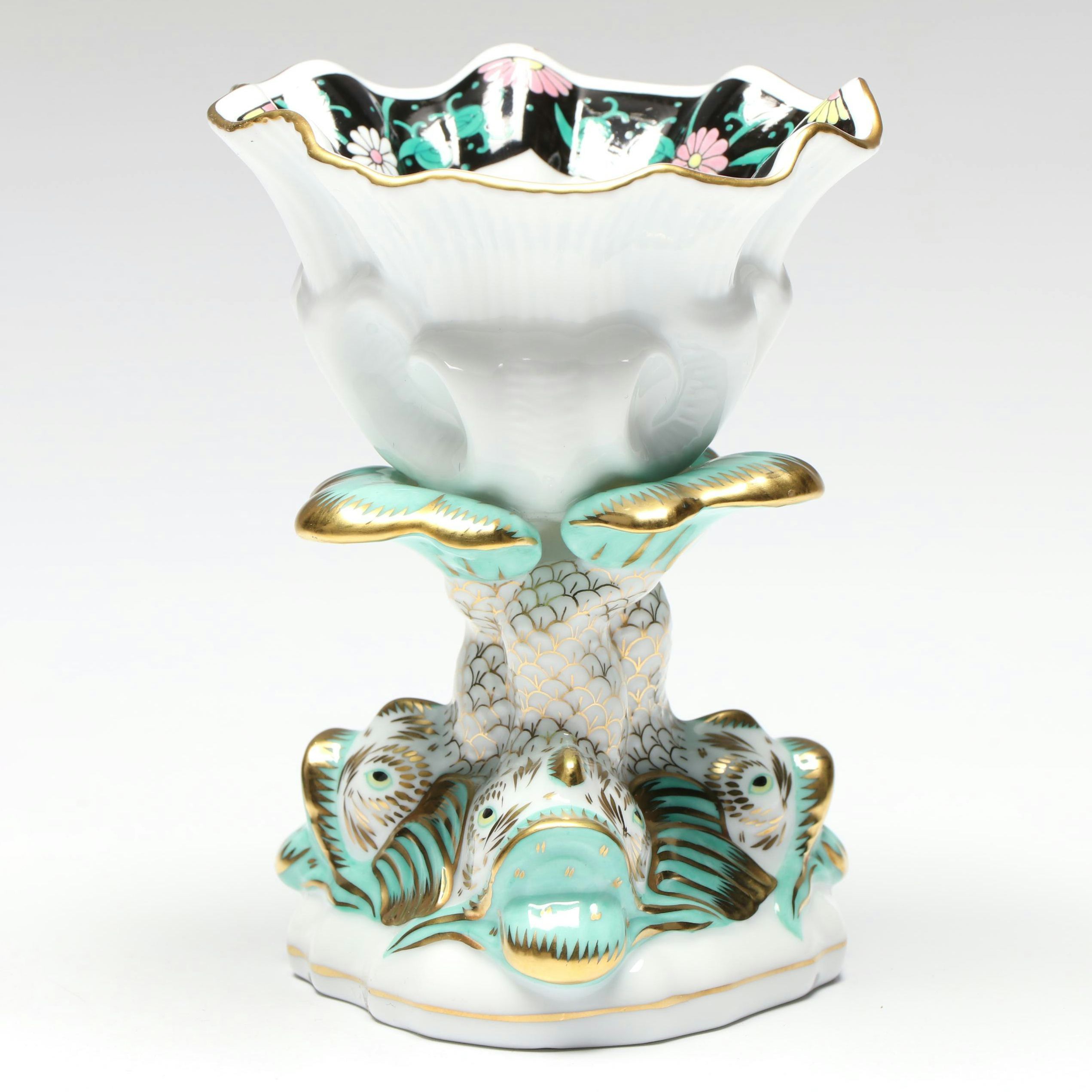 Herend "Black Dynasty" Dolphin and Shell Porcelain Goblet, 1994