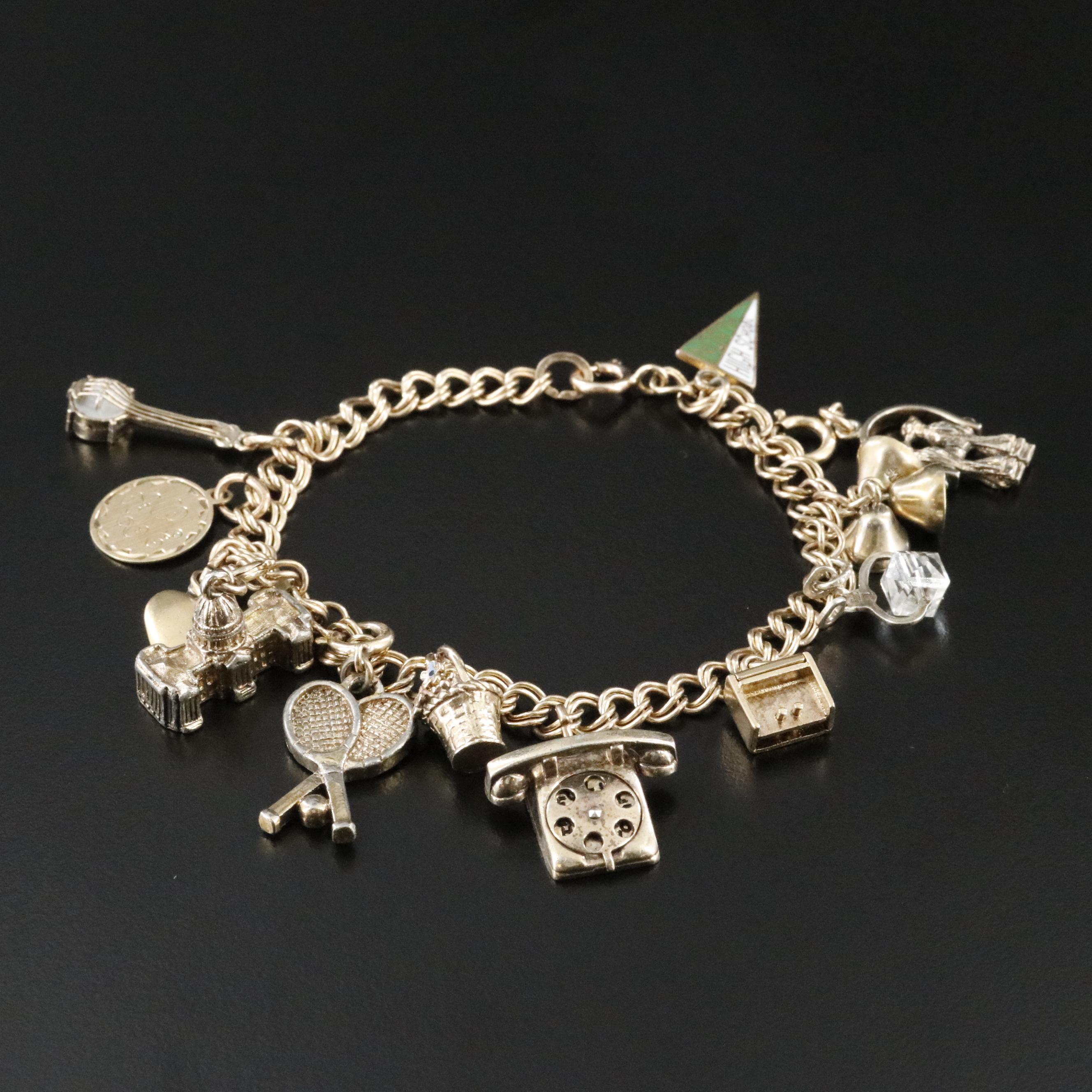 Vintage Charm Bracelet Featuring Gold-Filled and Sterling