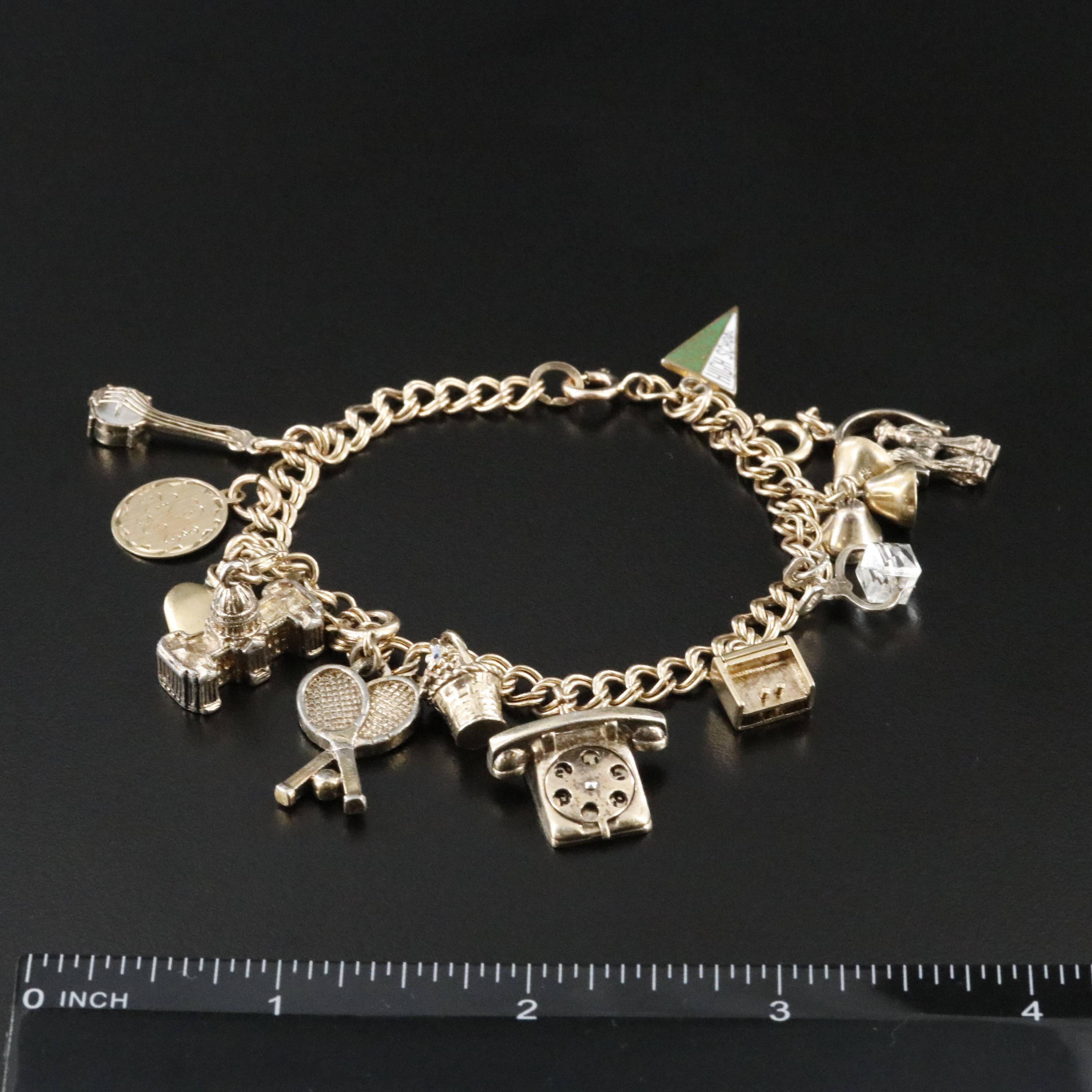 Vintage Charm Bracelet Featuring Gold-Filled and Sterling