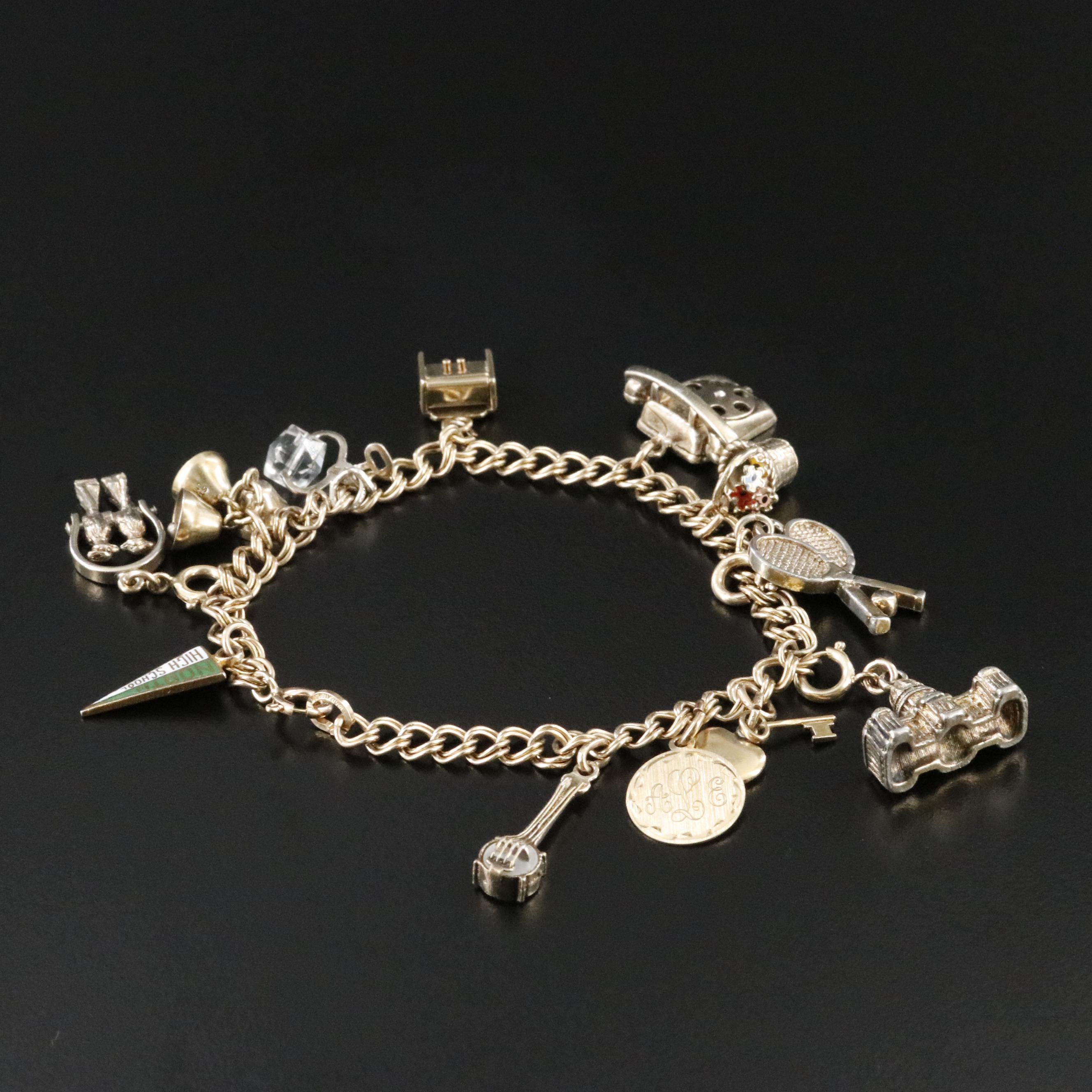 Vintage Charm Bracelet Featuring Gold-Filled and Sterling