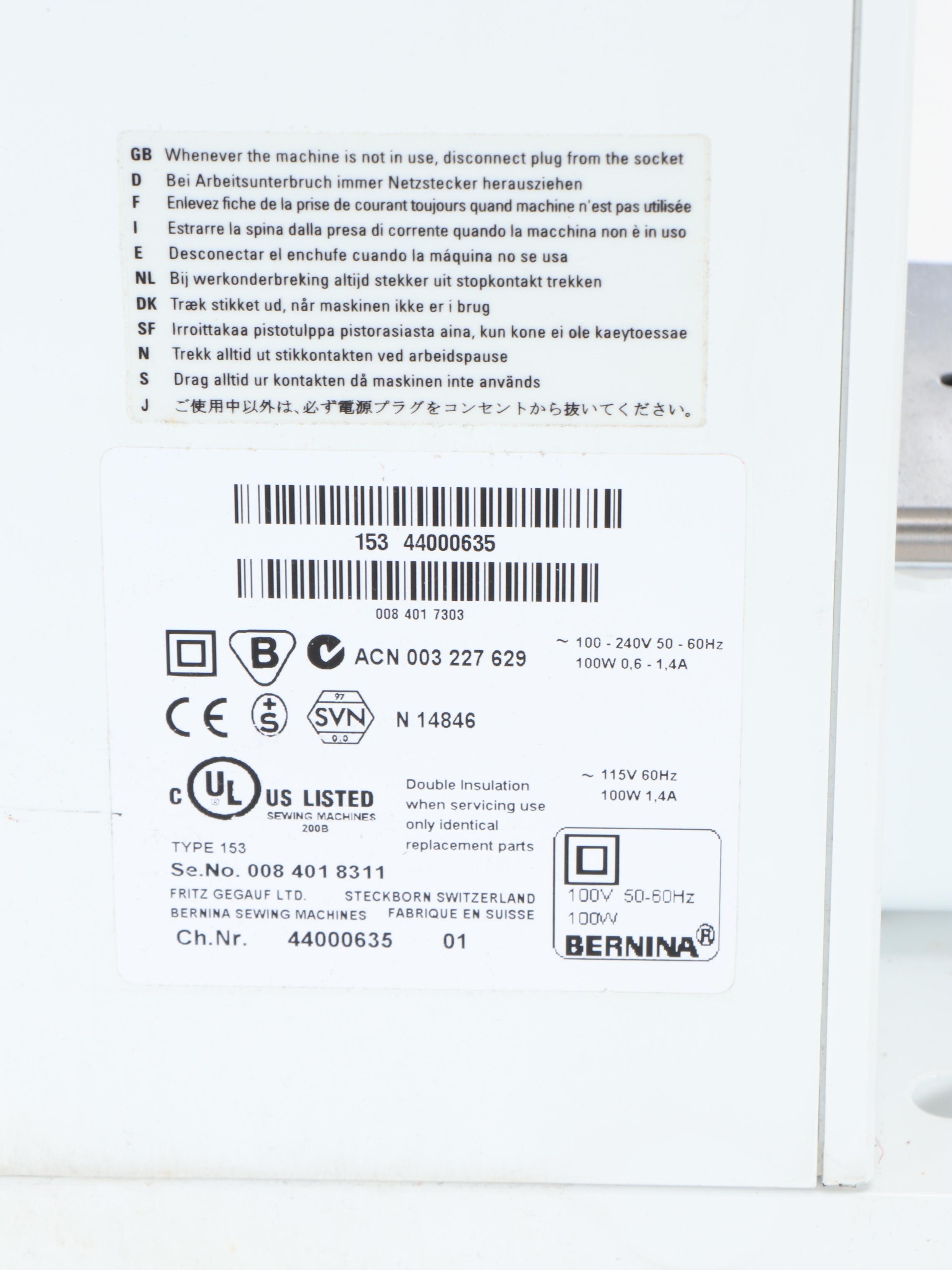 Swiss Bernina Virtuosa 153 Computerized Sewing Machine