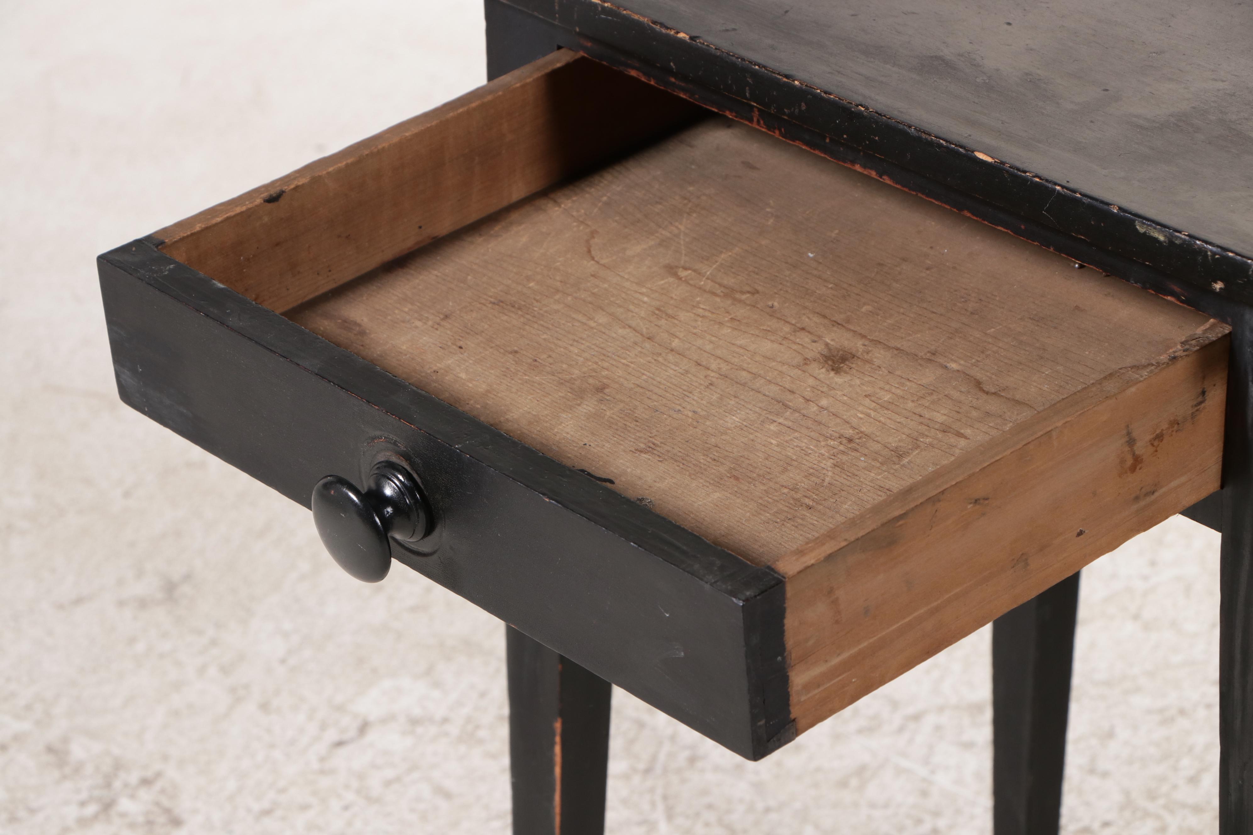 Hepplewhite Style Black Painted Wood Single Drawer Stand