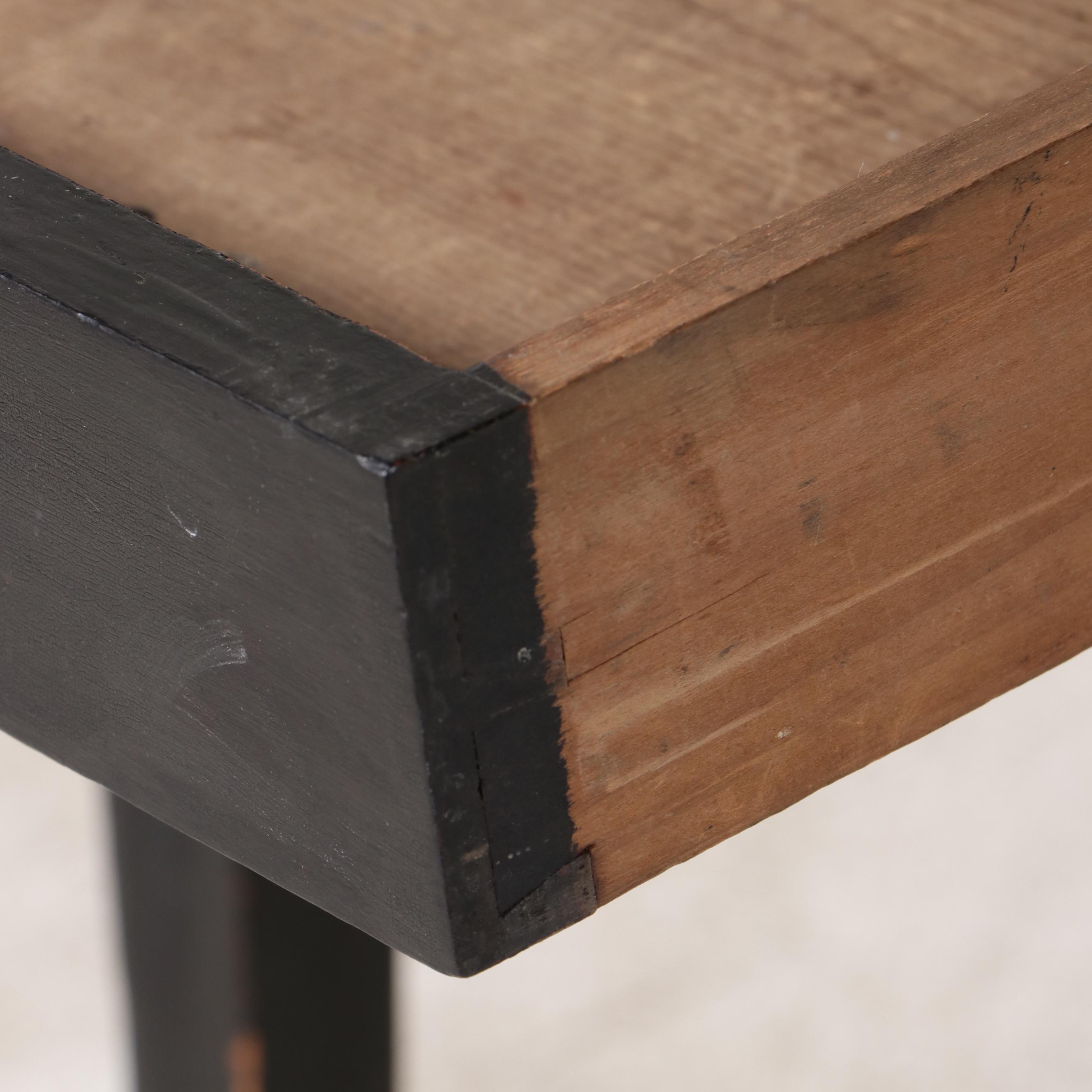 Hepplewhite Style Black Painted Wood Single Drawer Stand