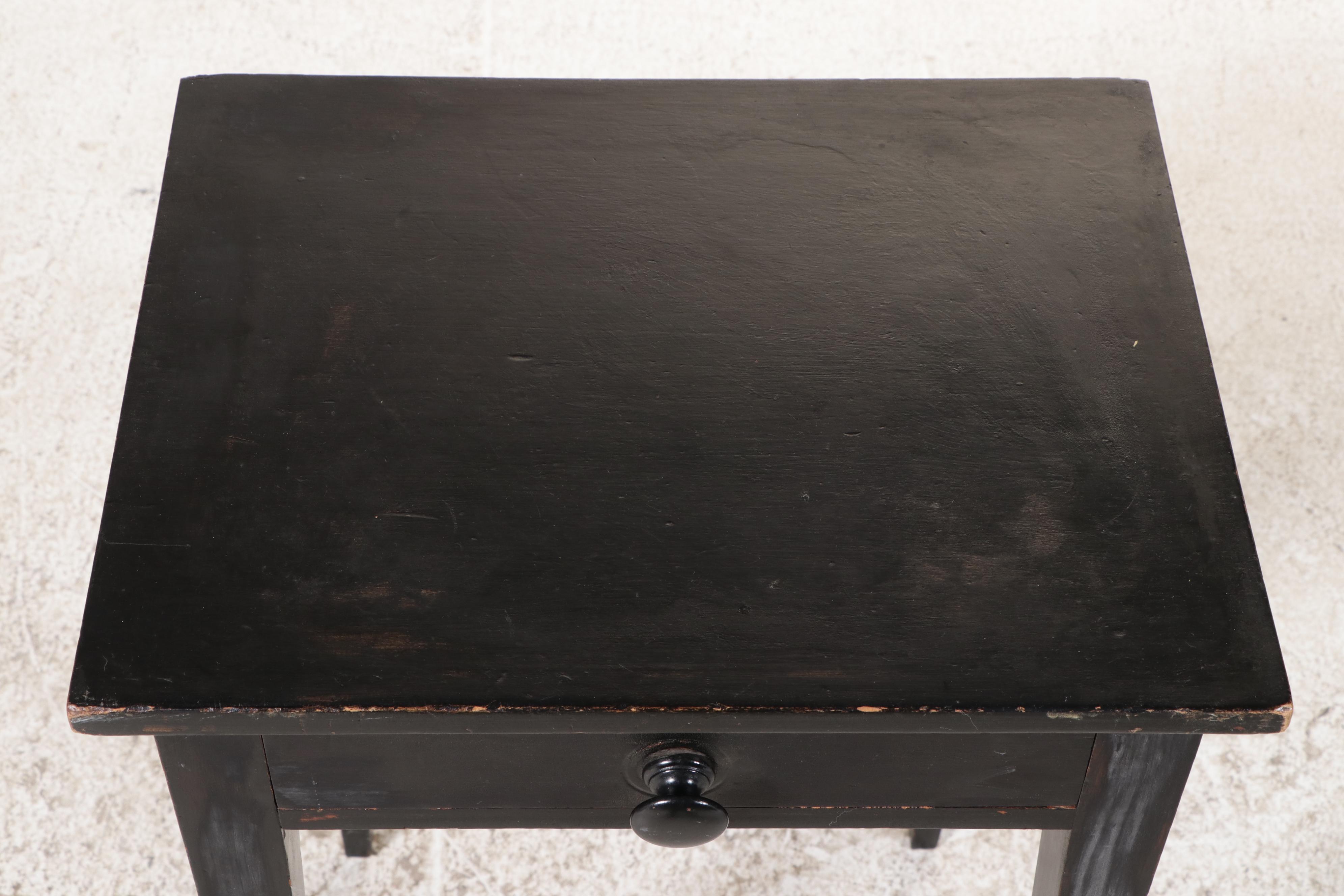 Hepplewhite Style Black Painted Wood Single Drawer Stand