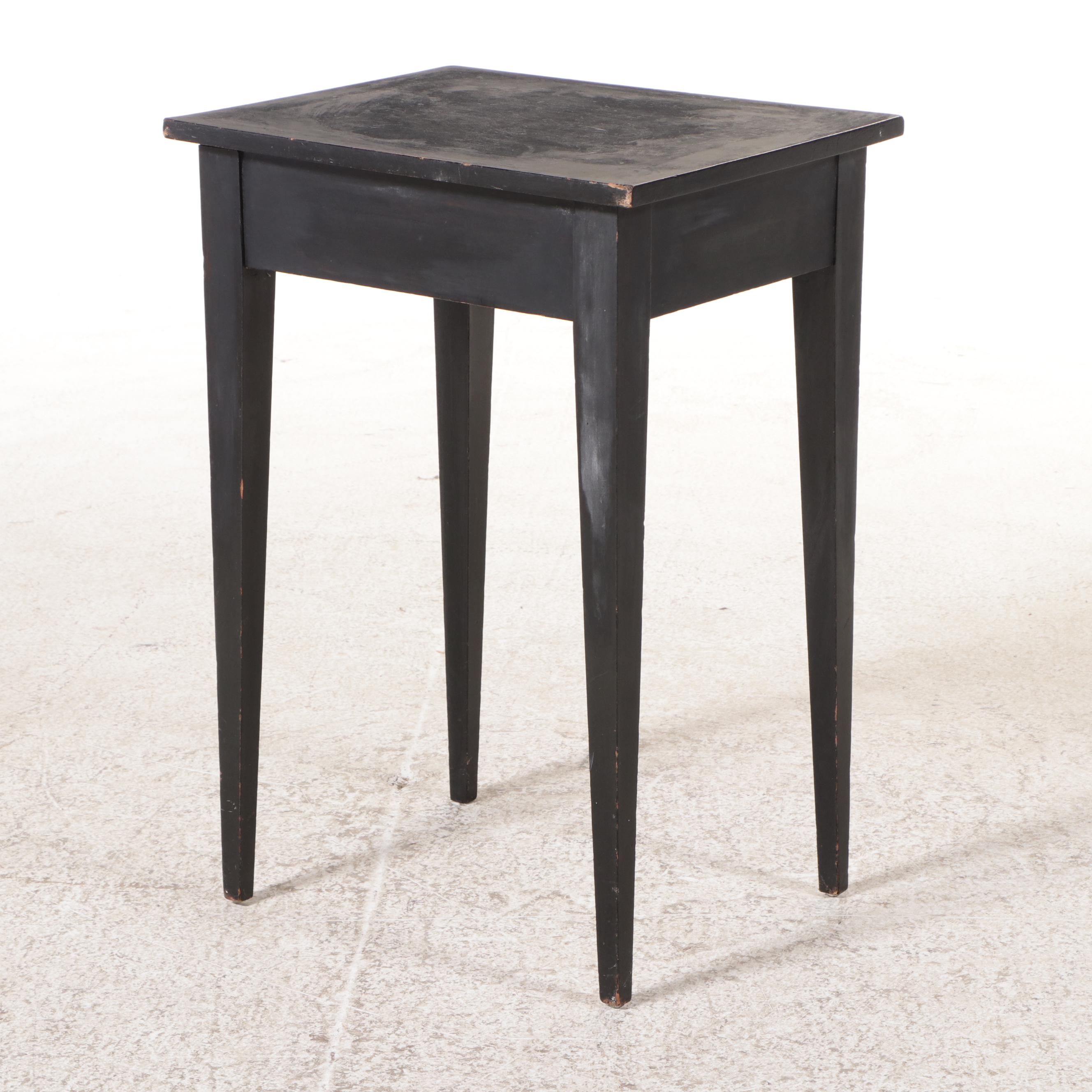 Hepplewhite Style Black Painted Wood Single Drawer Stand