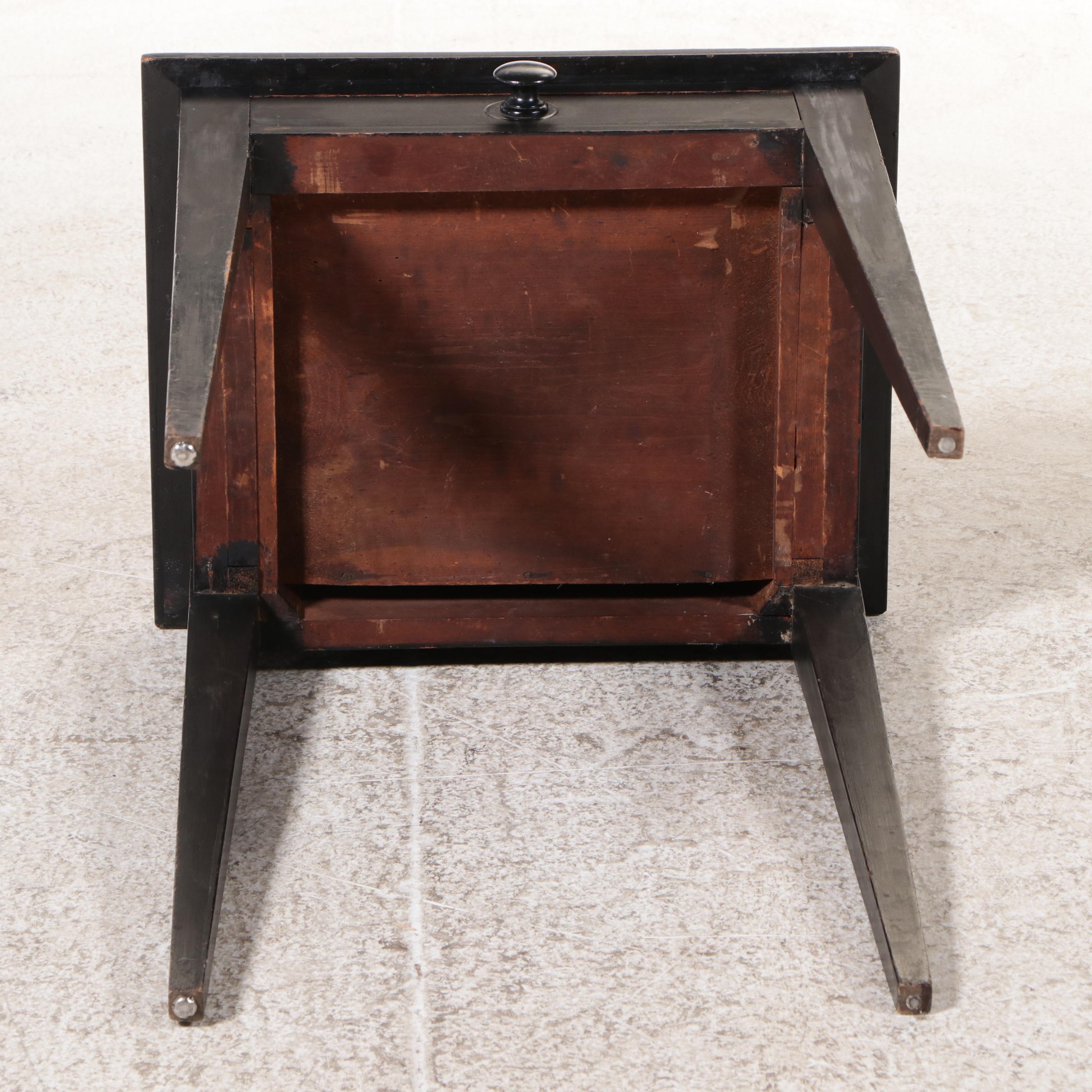 Hepplewhite Style Black Painted Wood Single Drawer Stand