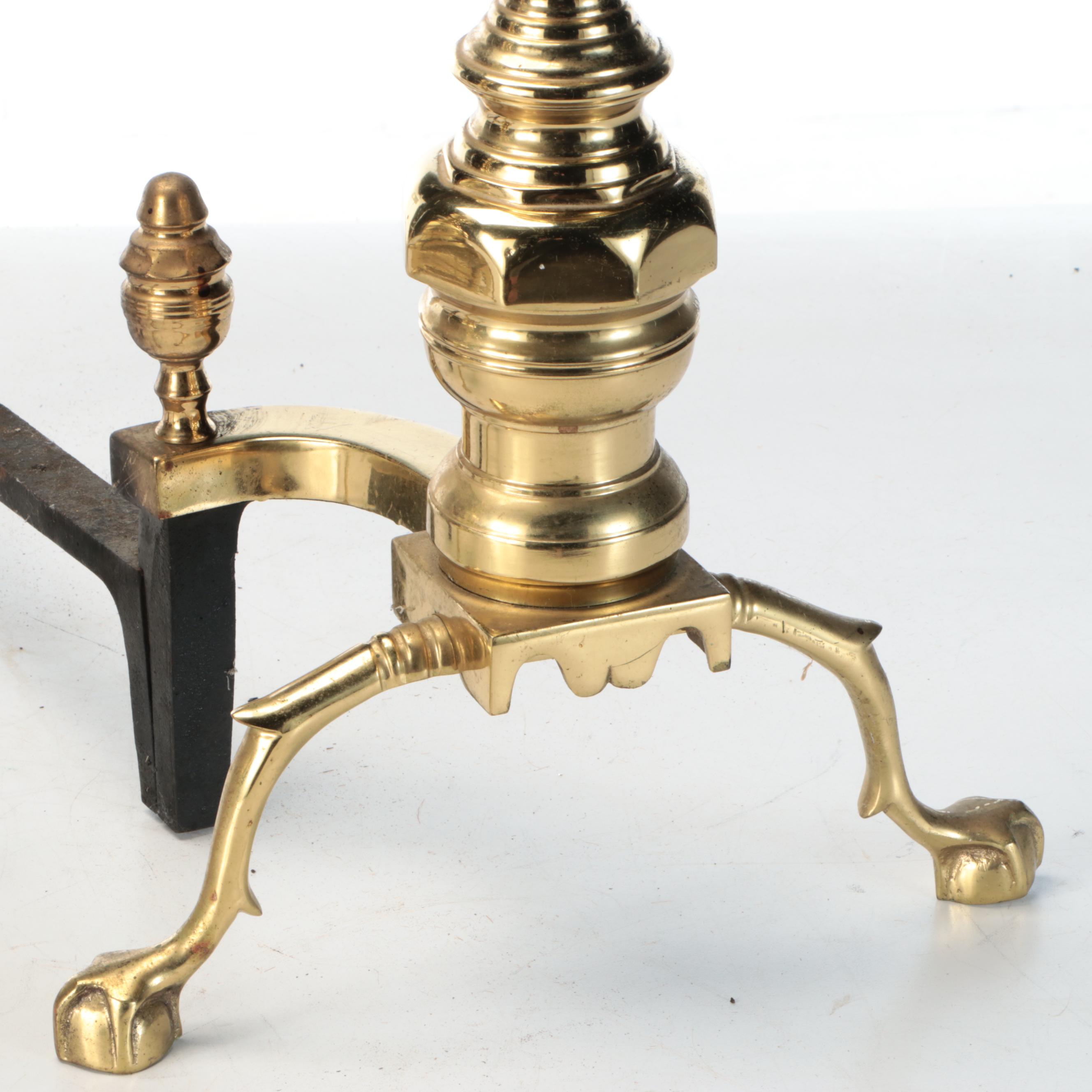 The Harvin Company Brass Andirons, Mid to Late 20th Century