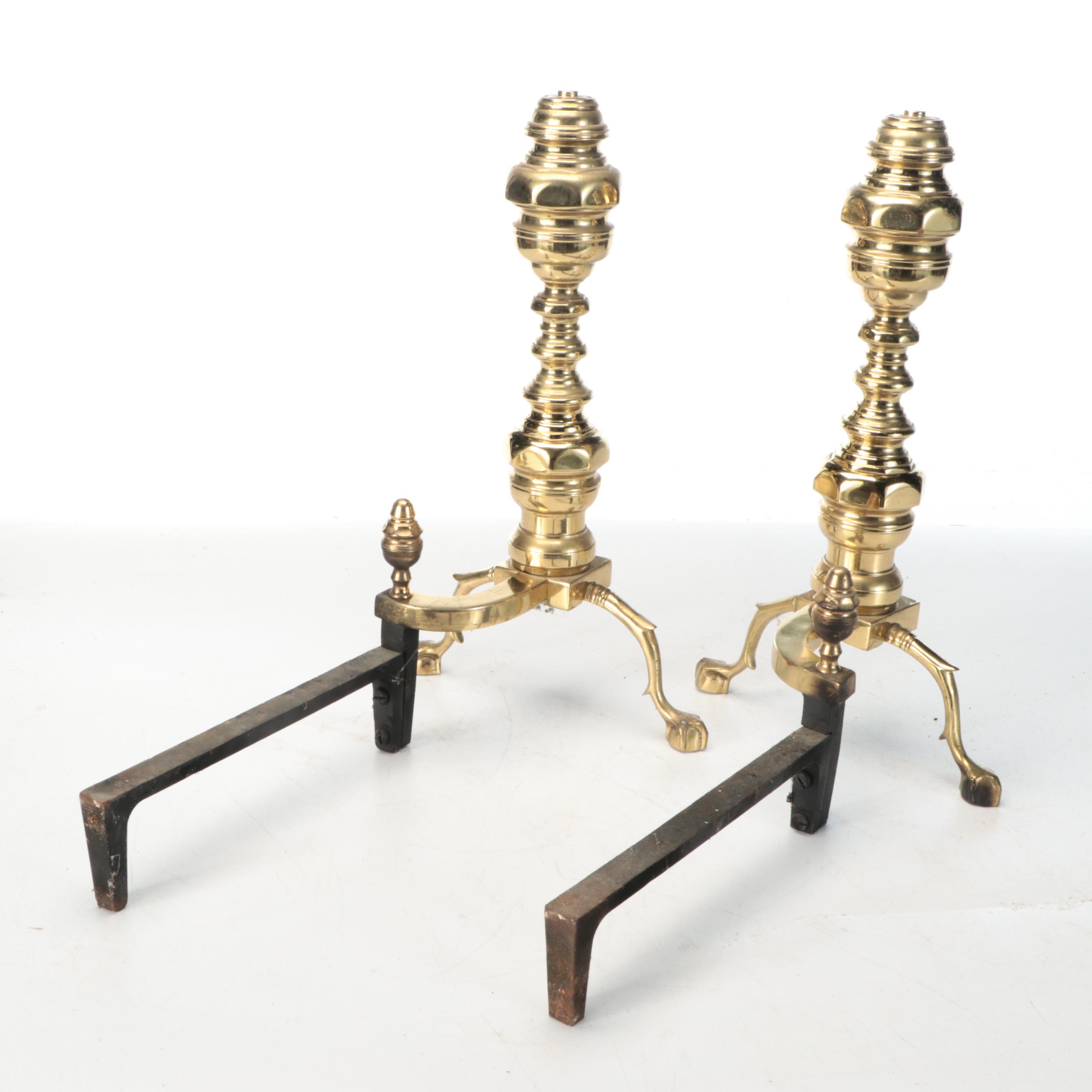 The Harvin Company Brass Andirons, Mid to Late 20th Century