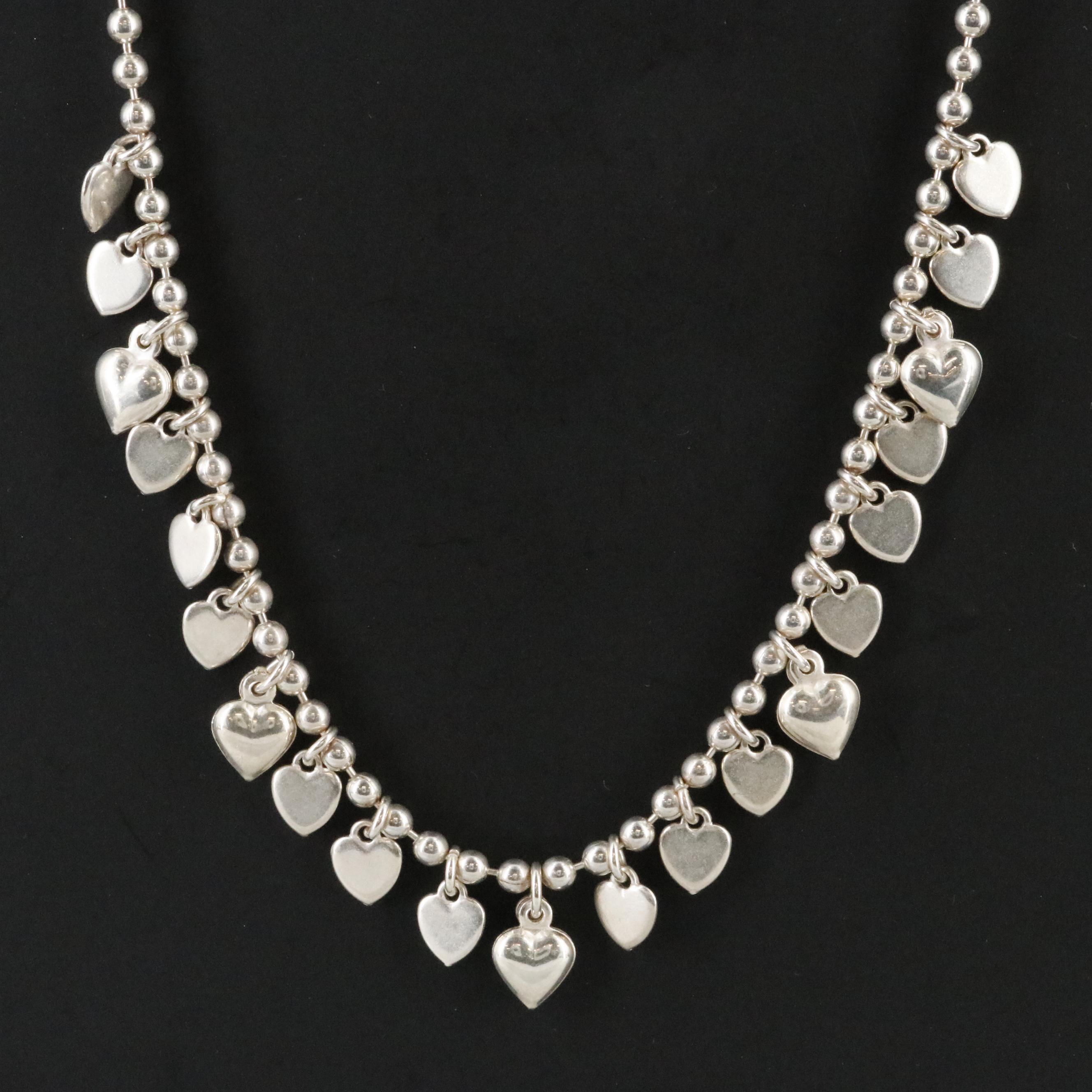 Sterling Heart Fringe Necklace