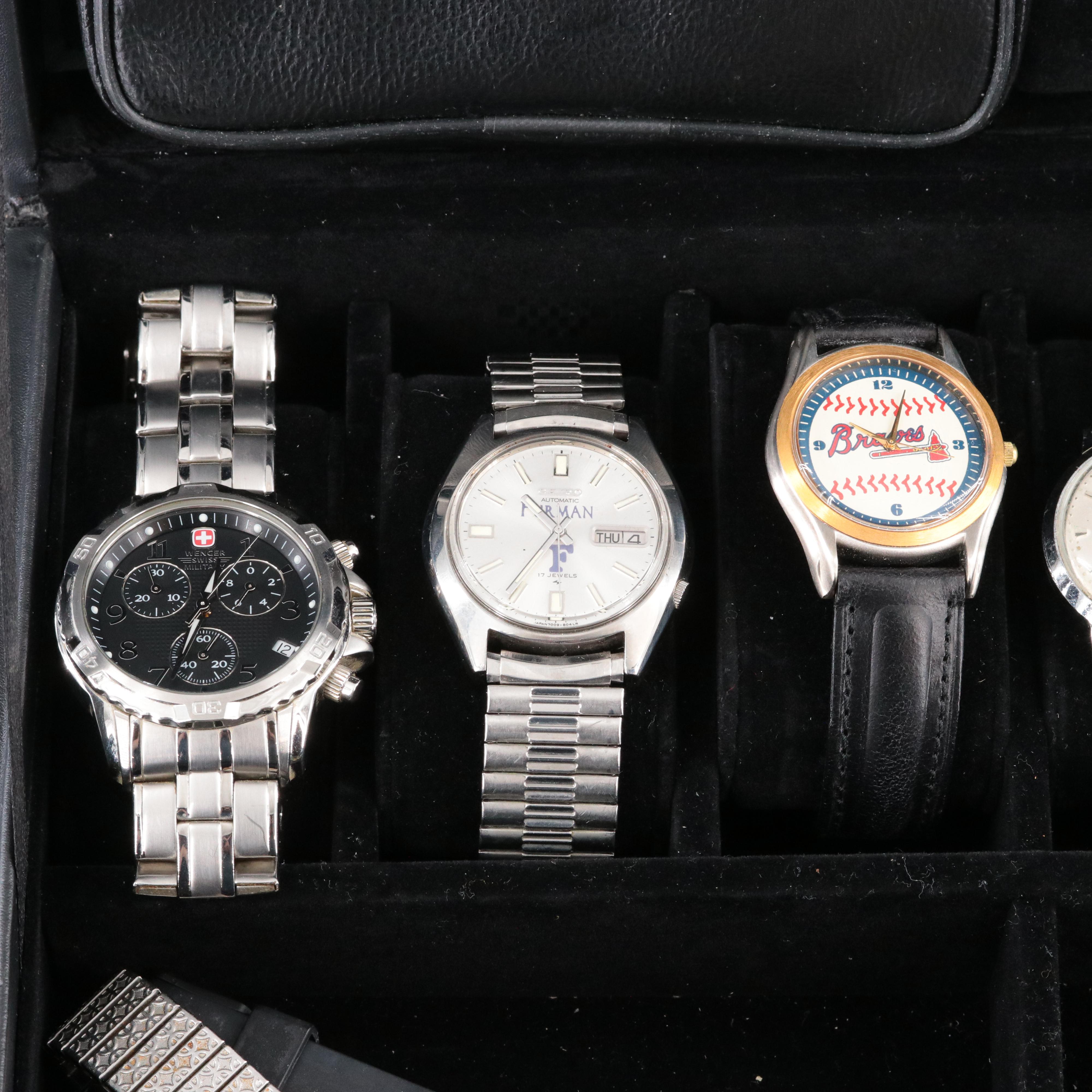 Collection Watches Featuring Fossil and Seiko in Faux Leather Box