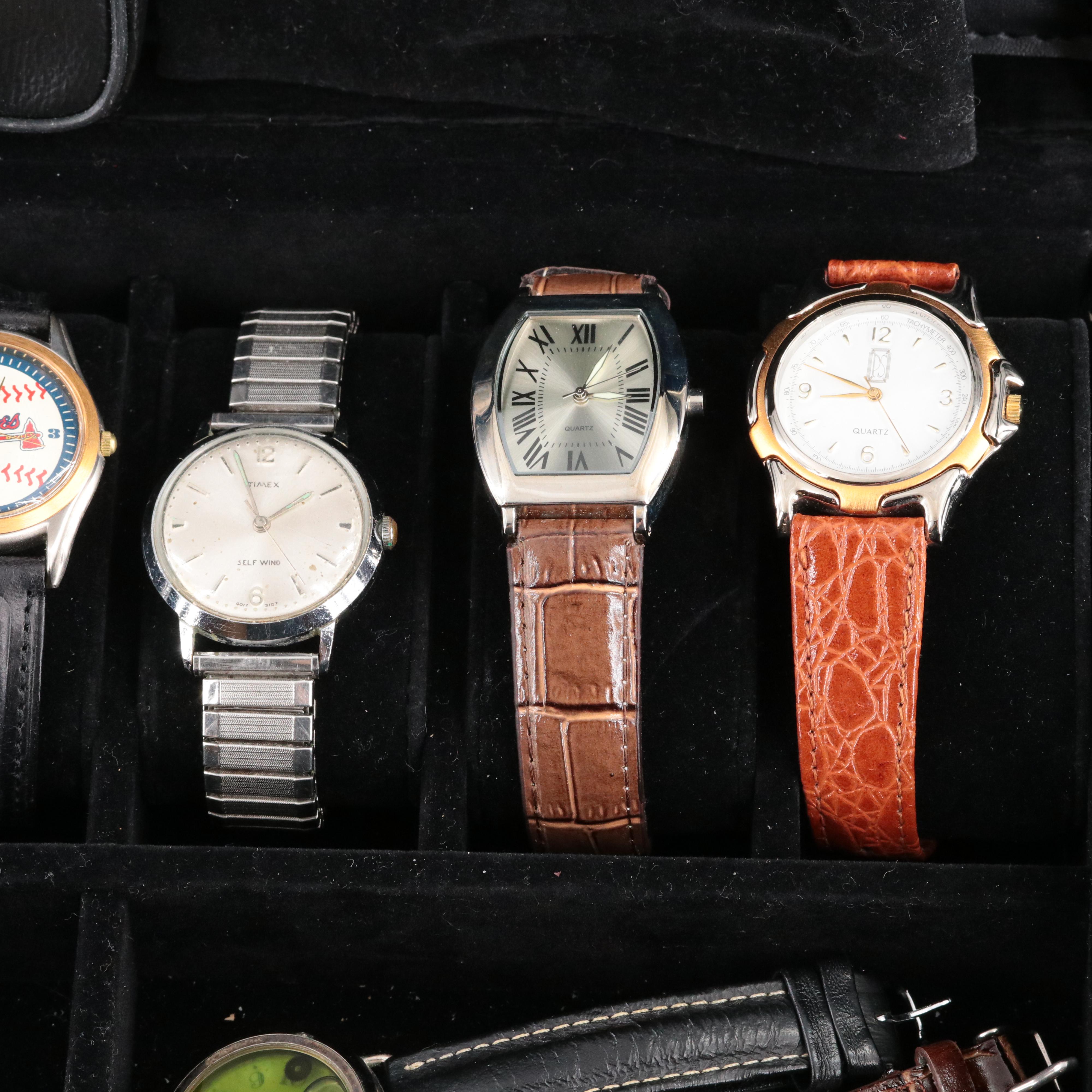 Collection Watches Featuring Fossil and Seiko in Faux Leather Box