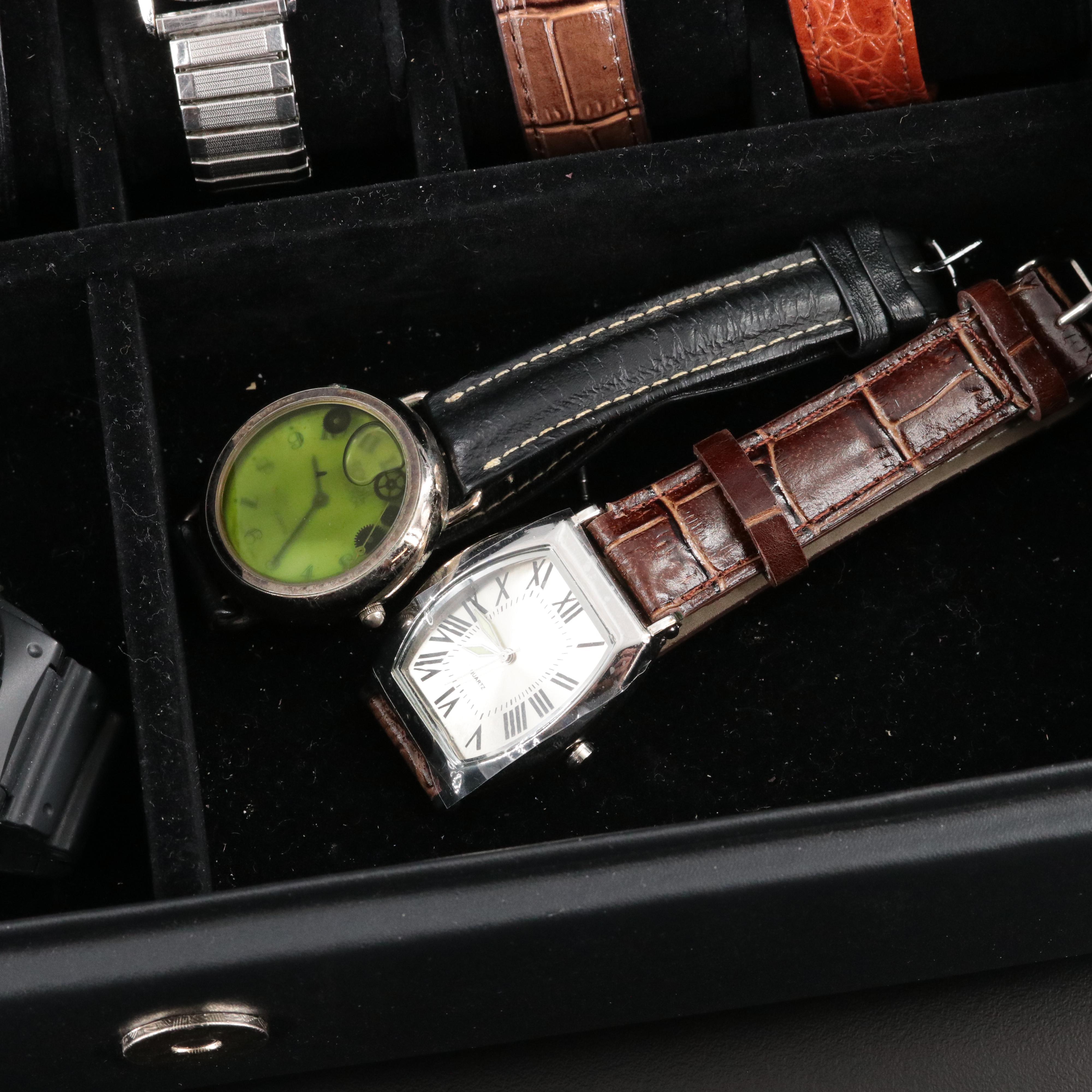 Collection Watches Featuring Fossil and Seiko in Faux Leather Box