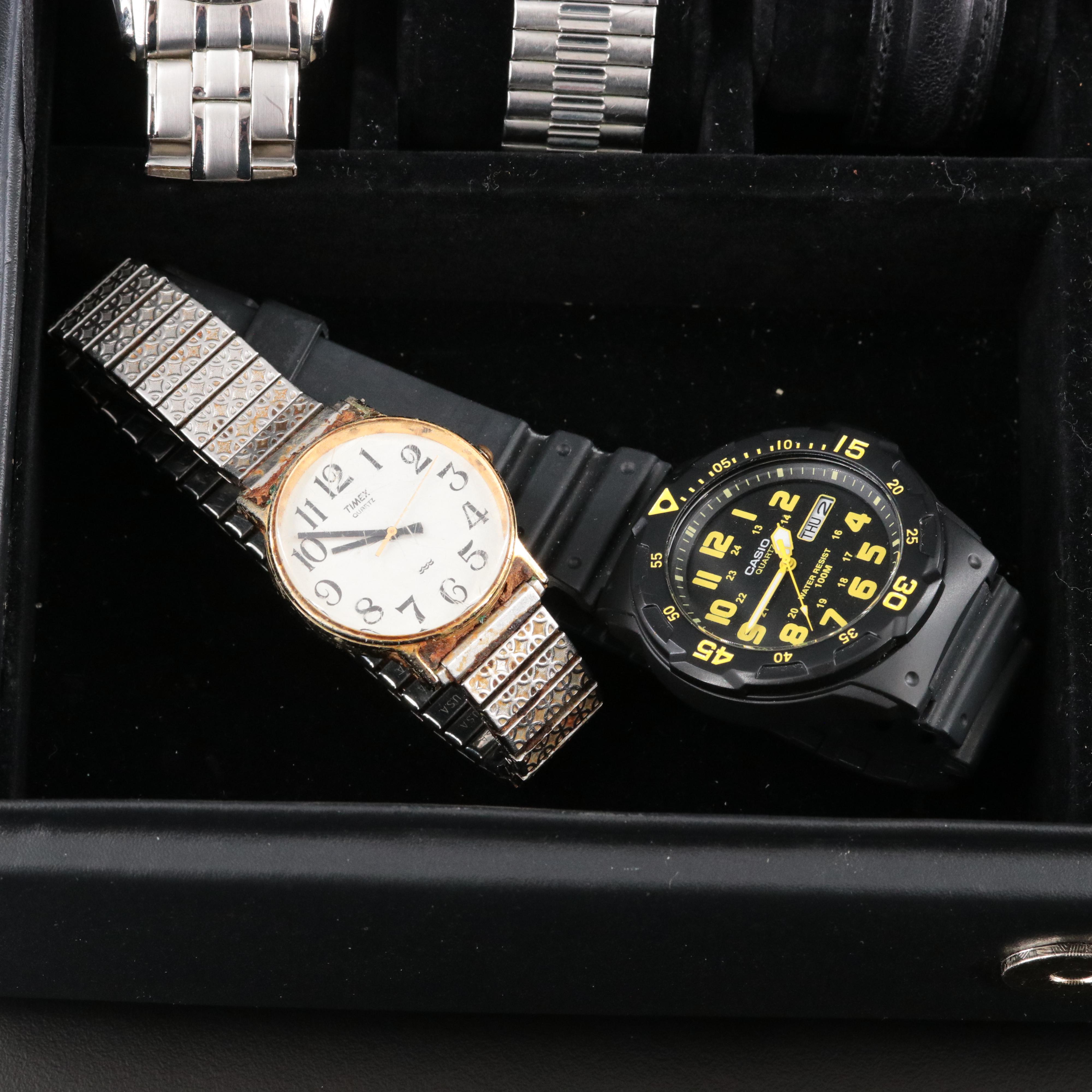 Collection Watches Featuring Fossil and Seiko in Faux Leather Box