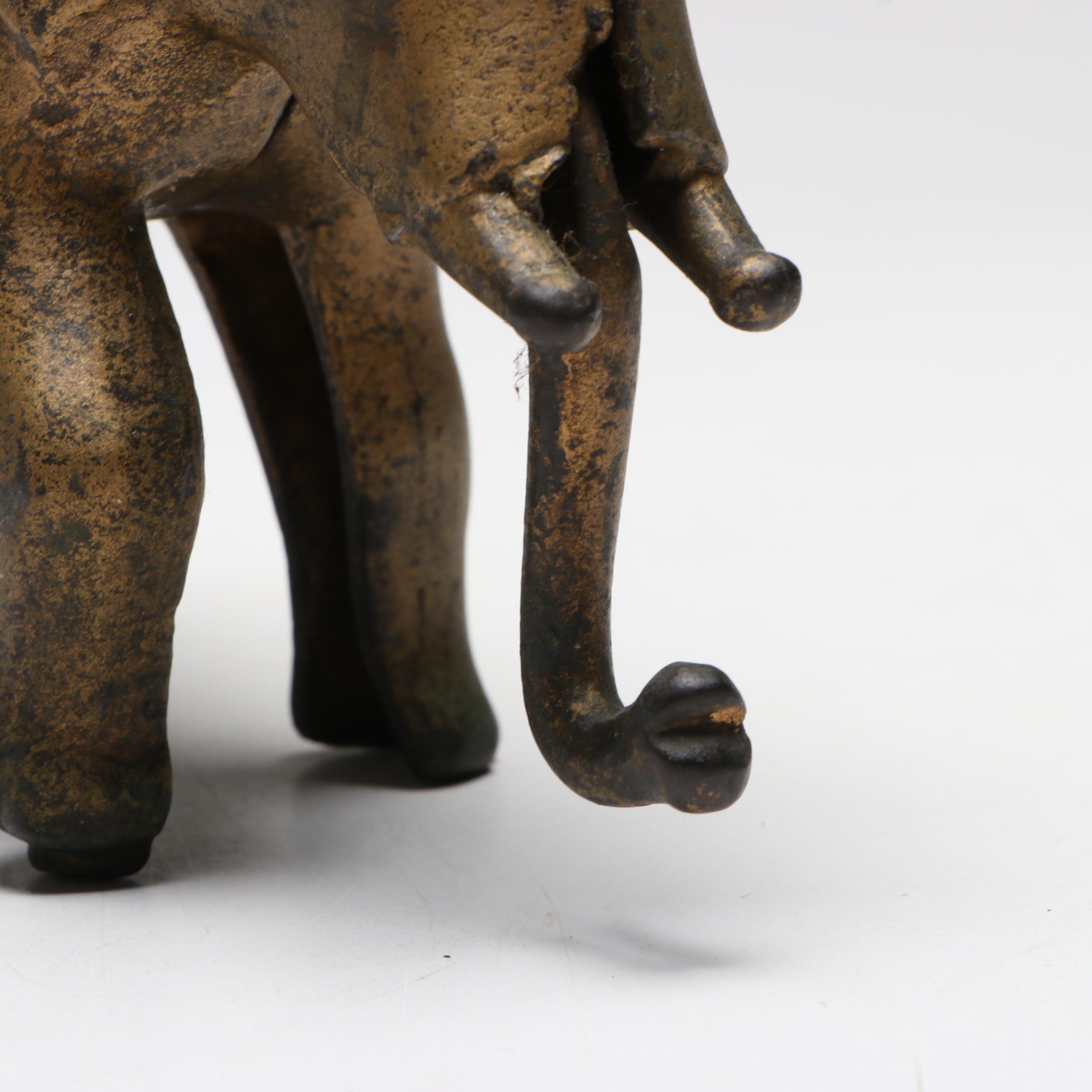 Cast Iron Gold Finish Elephant Coin Bank with Semi-Mechanical Trunk