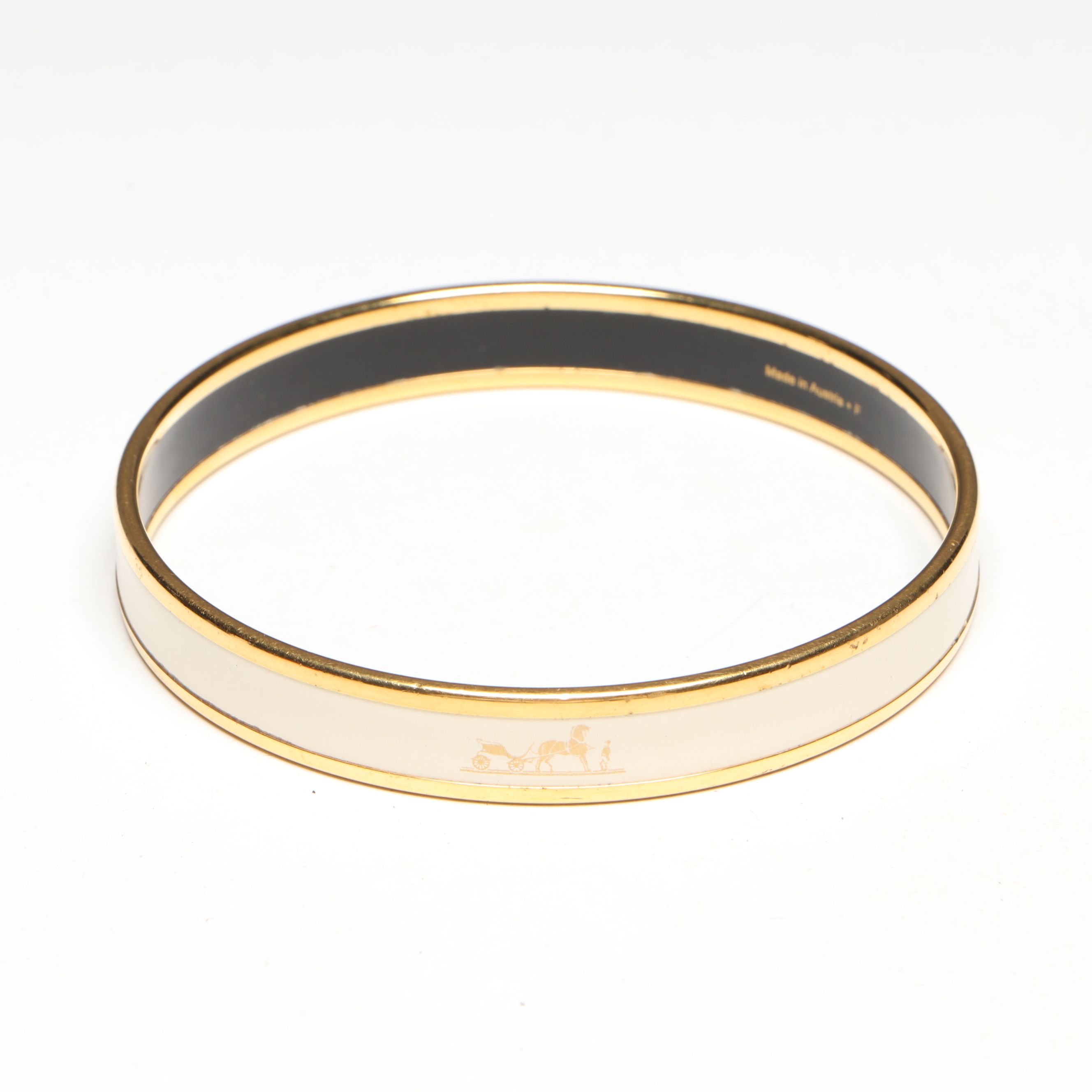 Hermès White Calèche Narrow Enamel Bangle