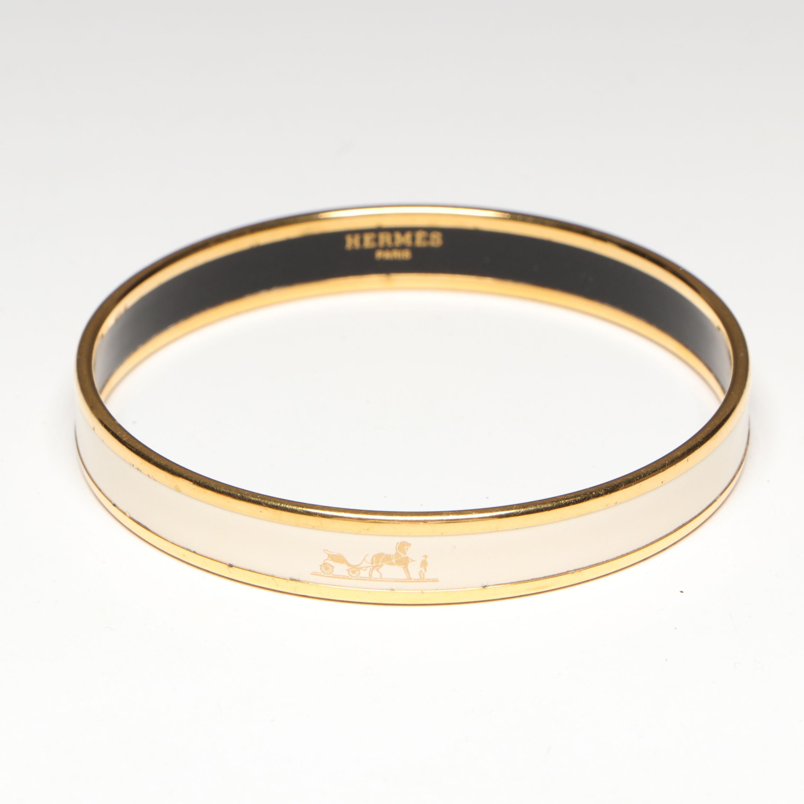 Hermès White Calèche Narrow Enamel Bangle