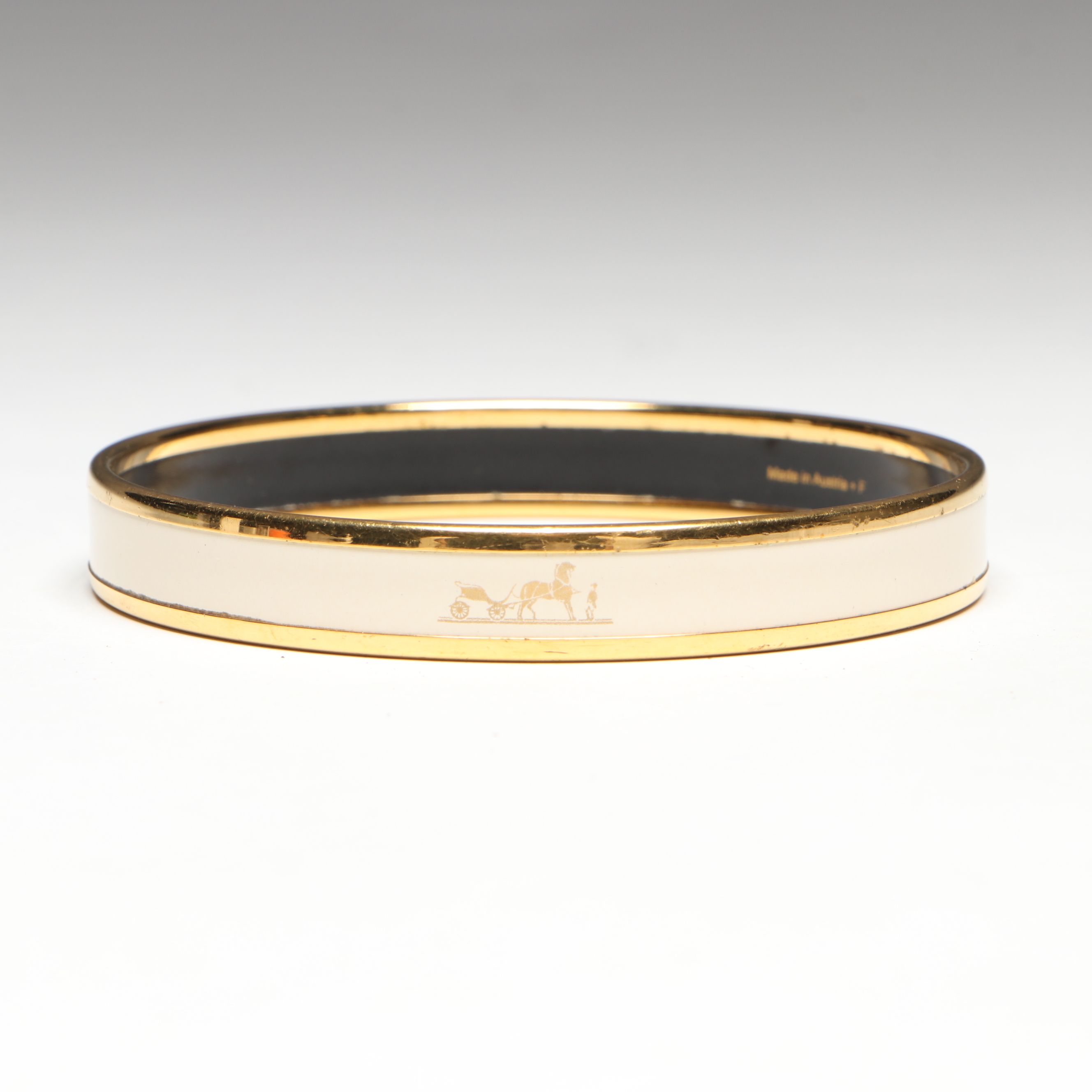 Hermès White Calèche Narrow Enamel Bangle