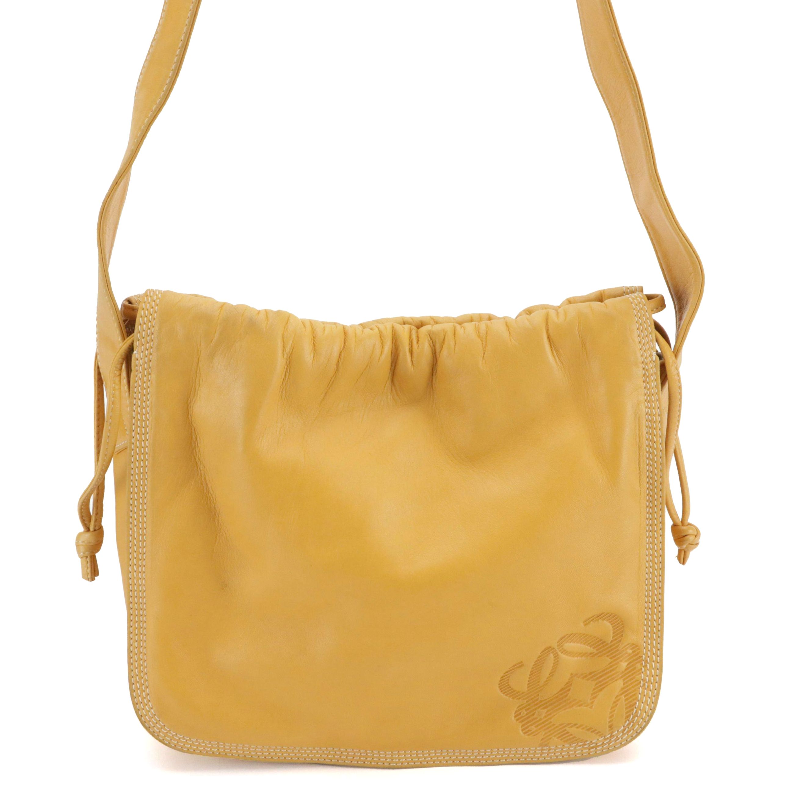 Loewe Vintage Drawstring Shoulder Bag in Golden Yellow Lambskin Leather