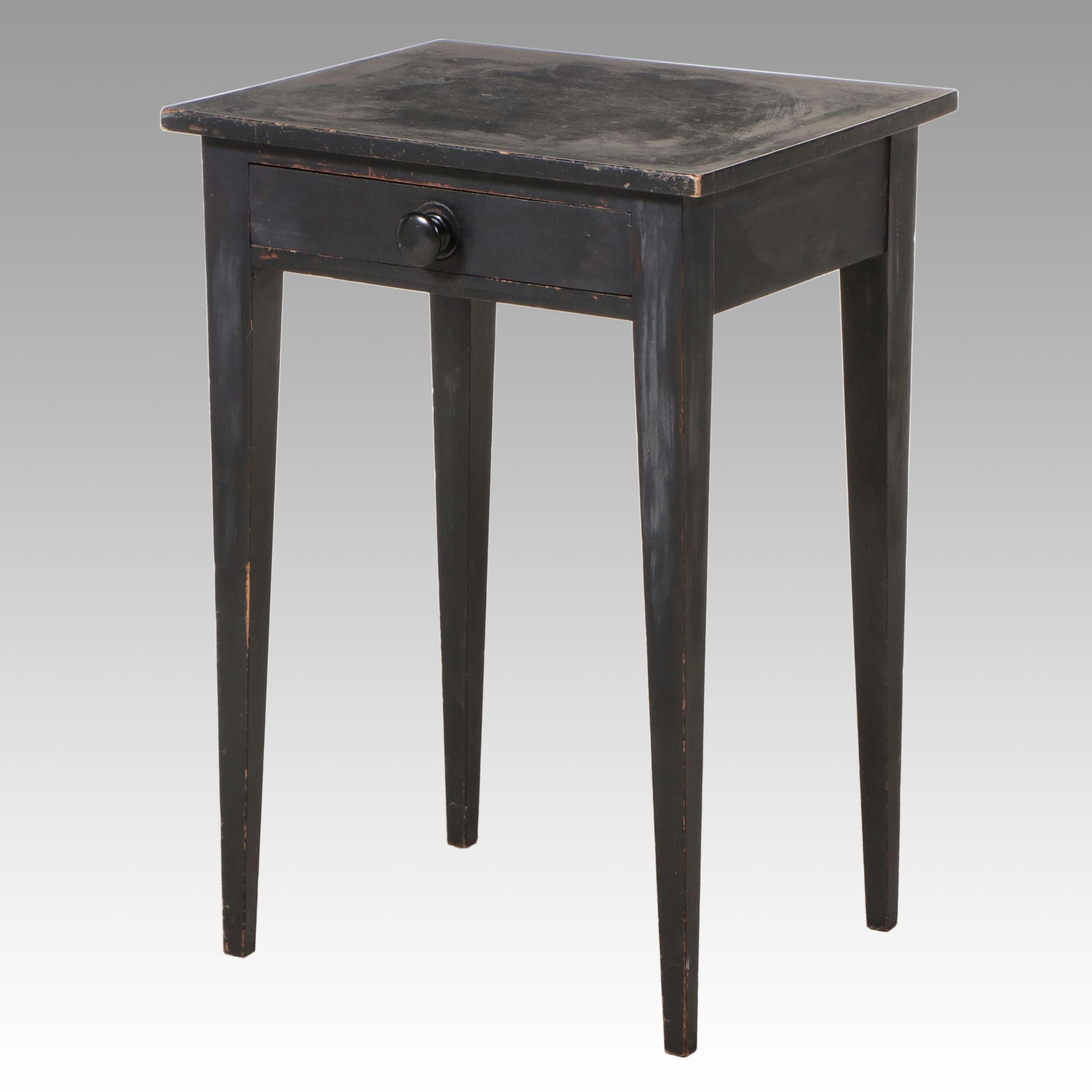 Hepplewhite Style Black Painted Wood Single Drawer Stand