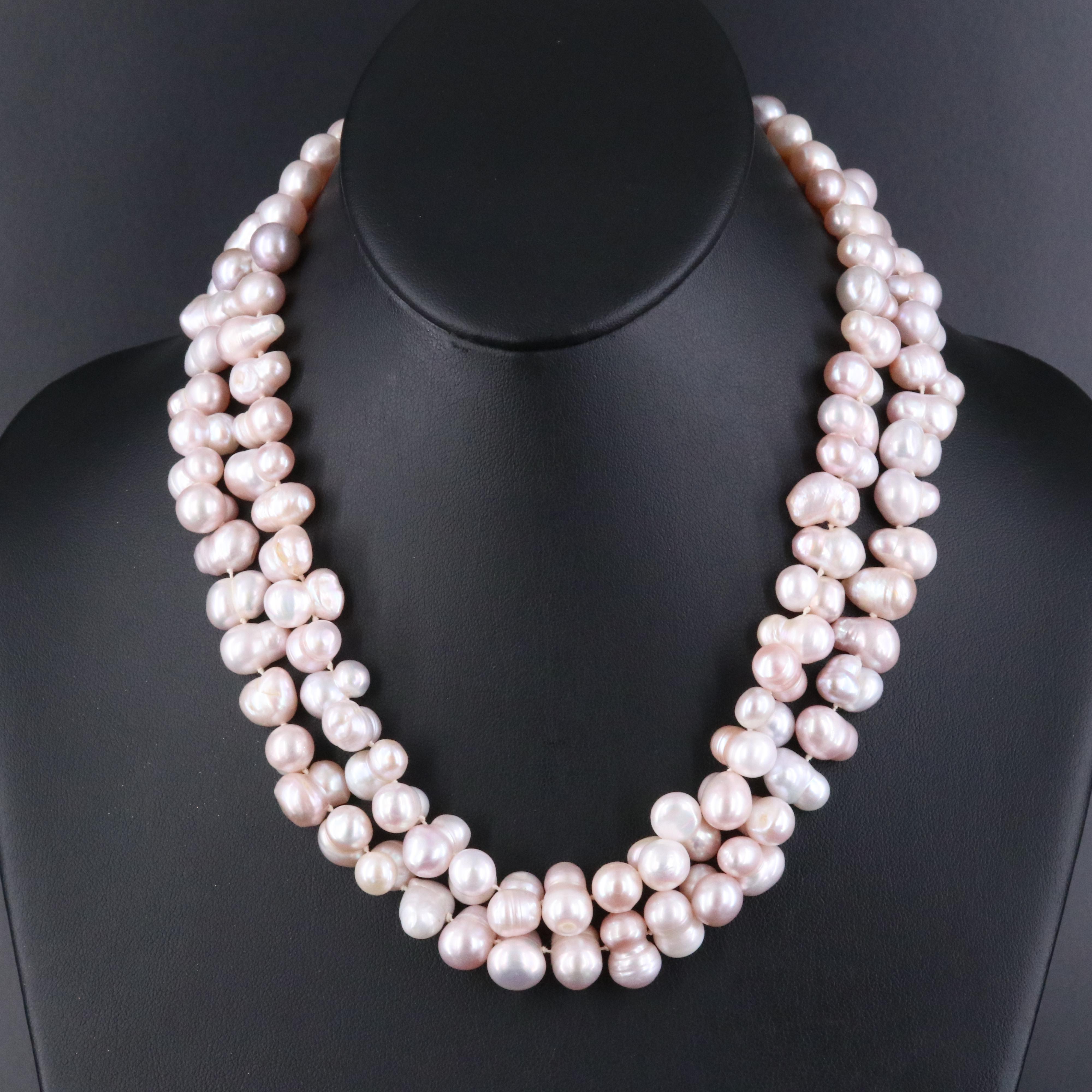Double Strand Pearl Necklace with Sterling Magnetic Clasp