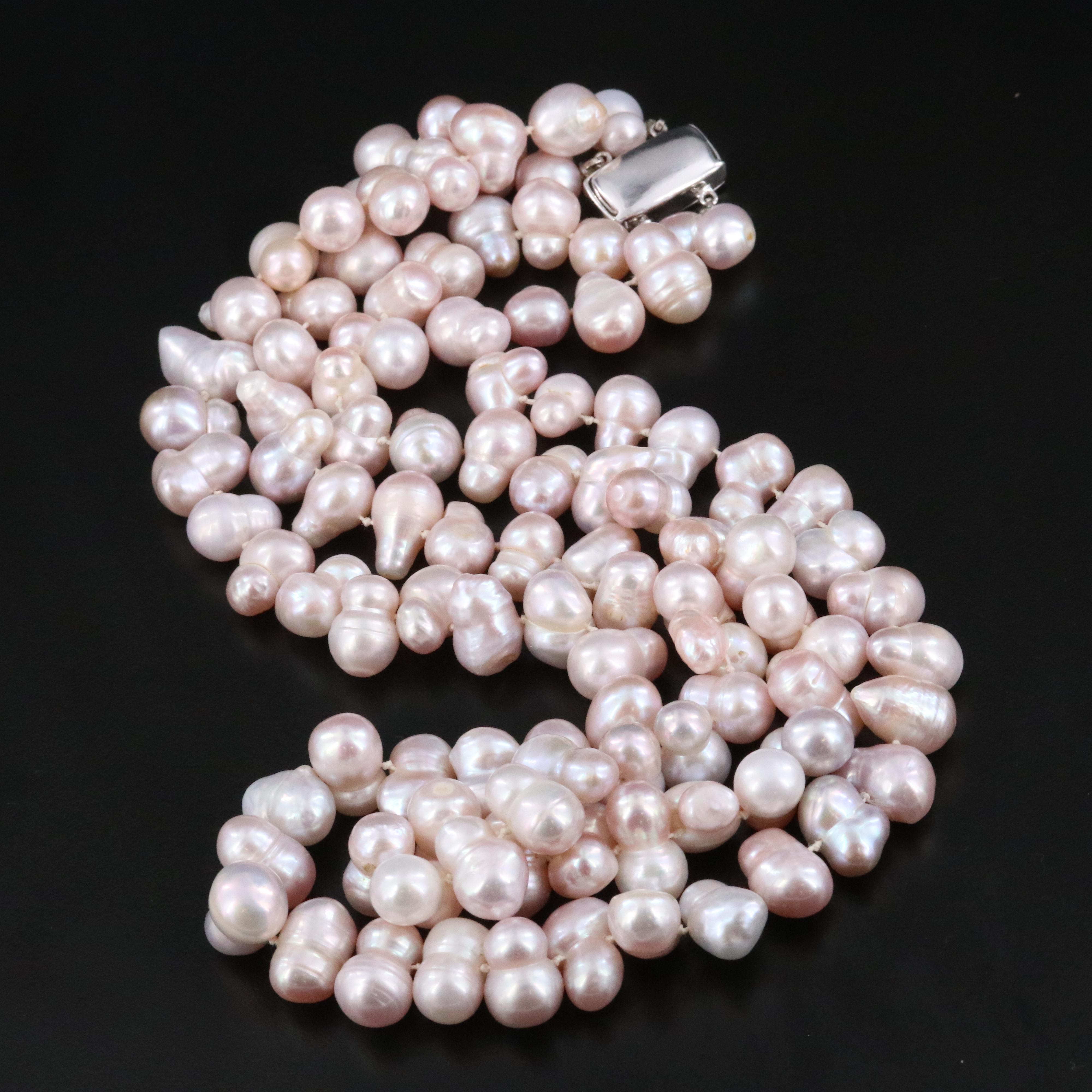 Double Strand Pearl Necklace with Sterling Magnetic Clasp