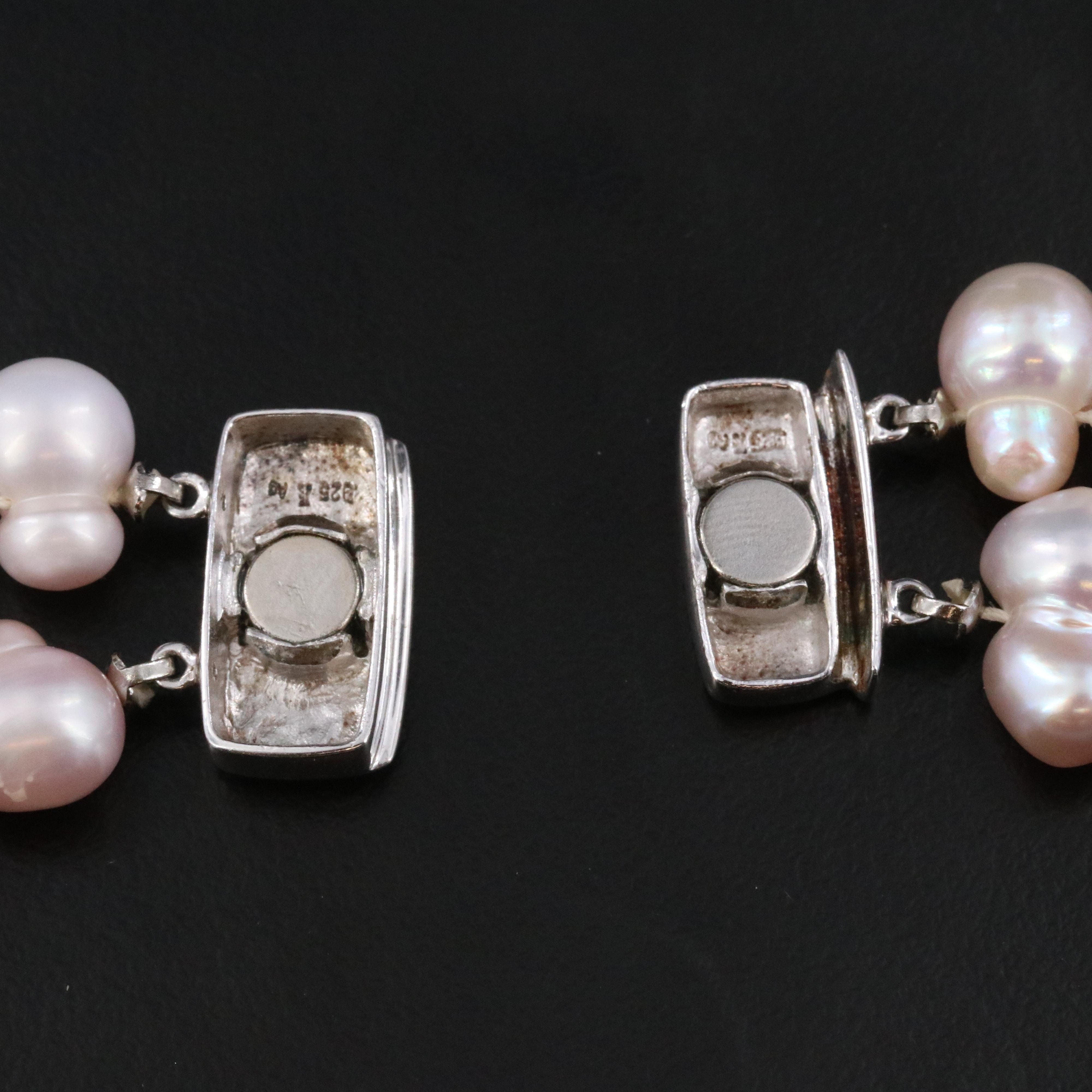 Double Strand Pearl Necklace with Sterling Magnetic Clasp
