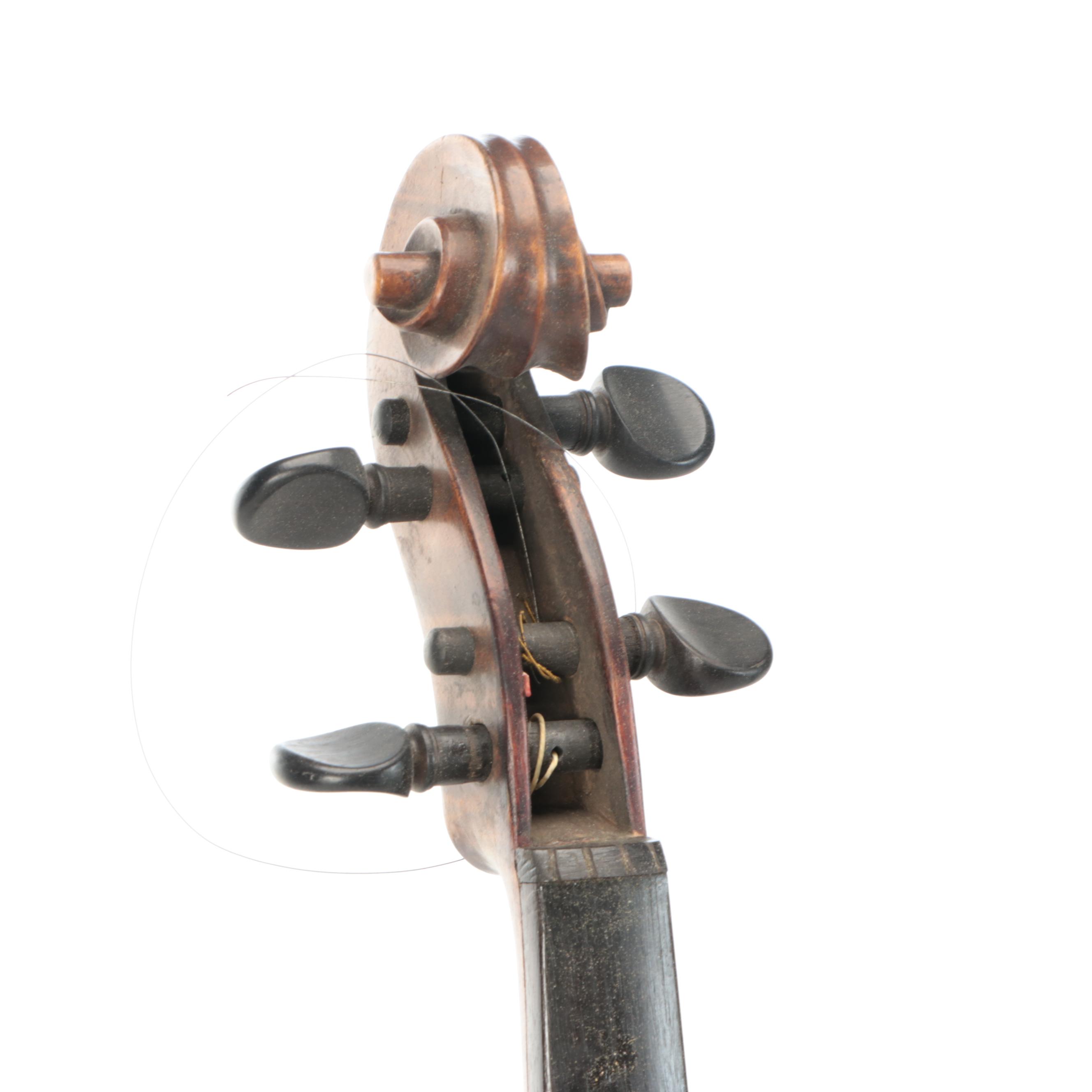 Full-Size Wood Violin with Bow and Case, Early 20th Century