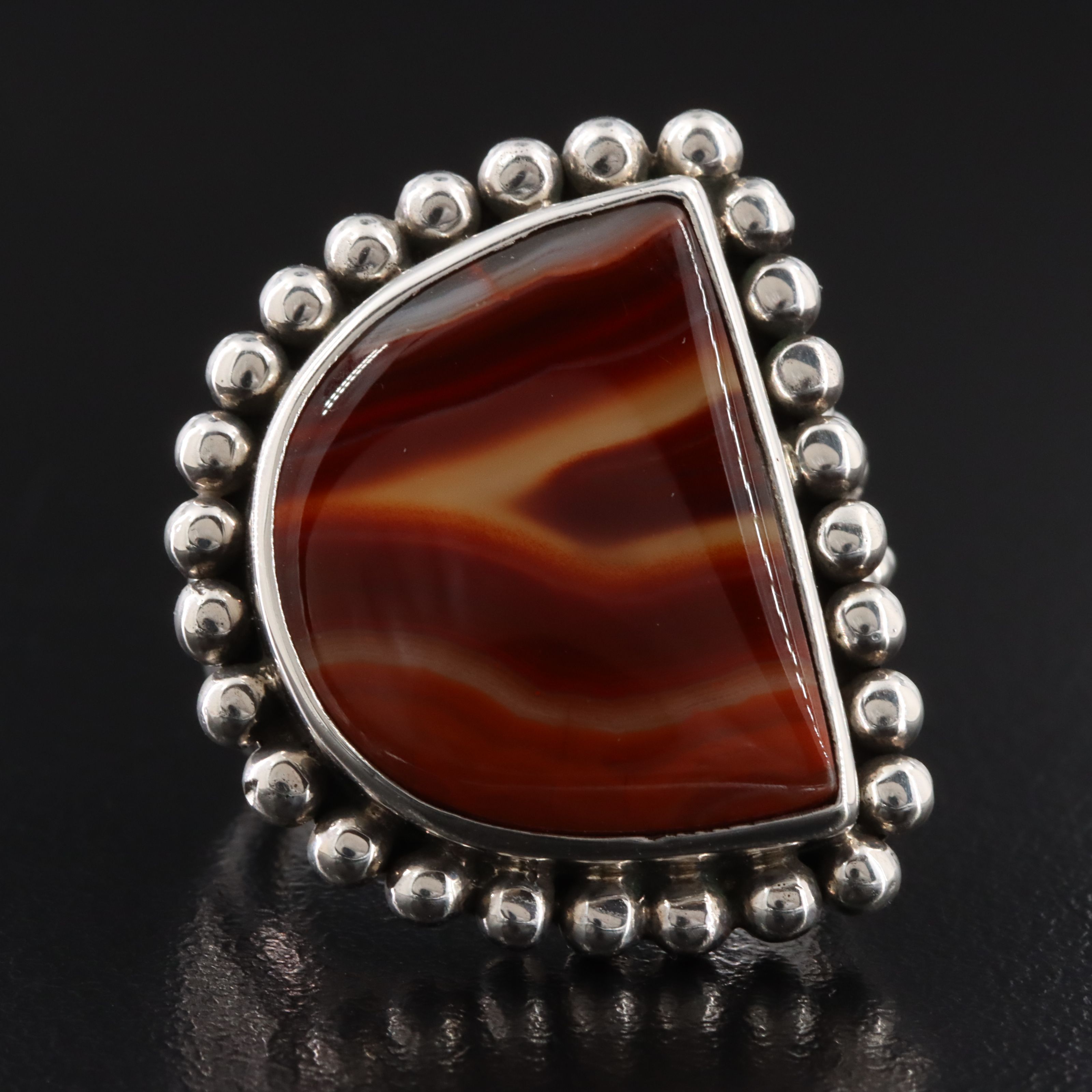 Stephen Dweck Sterling Agate Beaded Ring