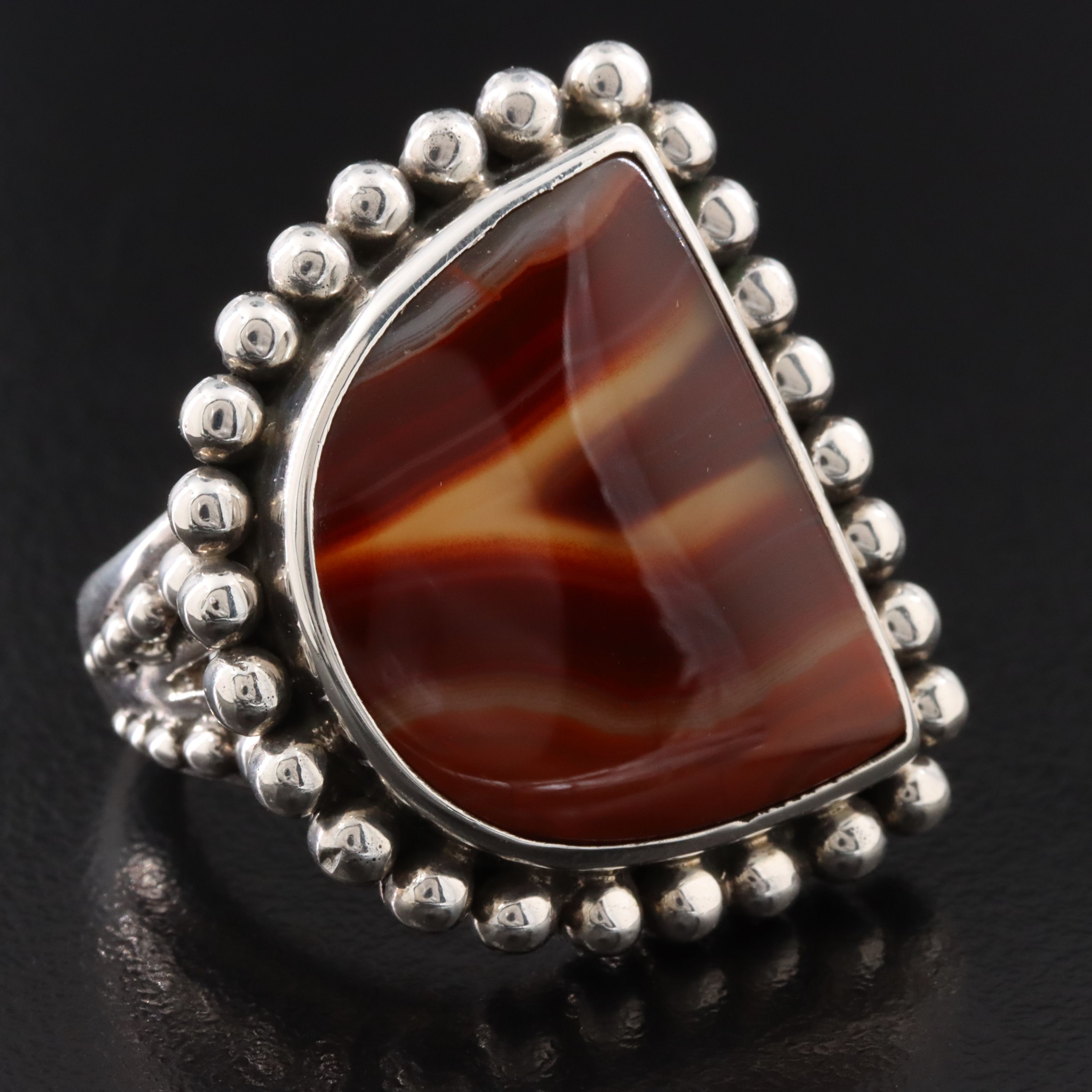 Stephen Dweck Sterling Agate Beaded Ring