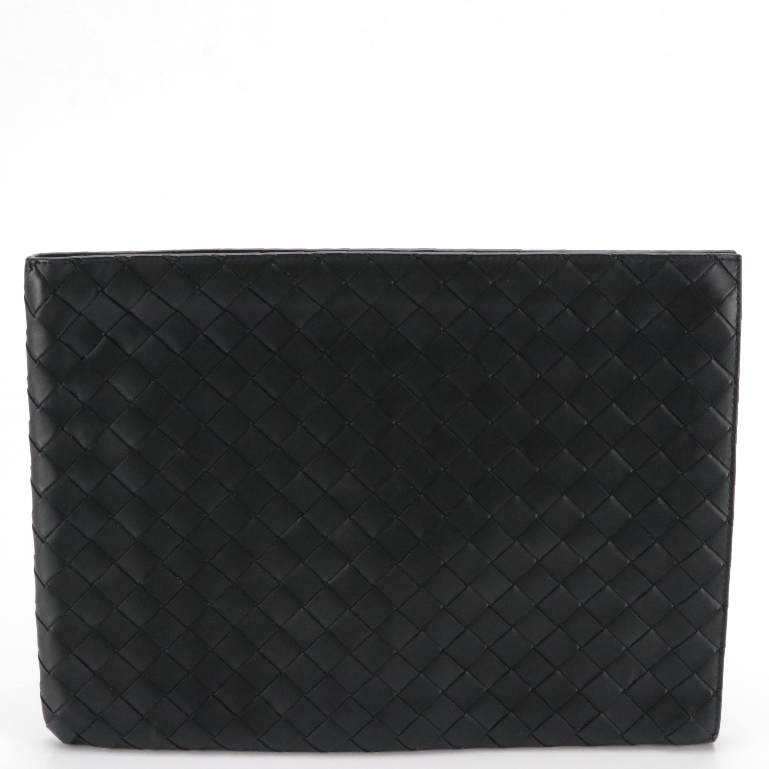 Bottega Veneta Medium Corner-Zip Pouch in Black Intrecciato Nappa Leather