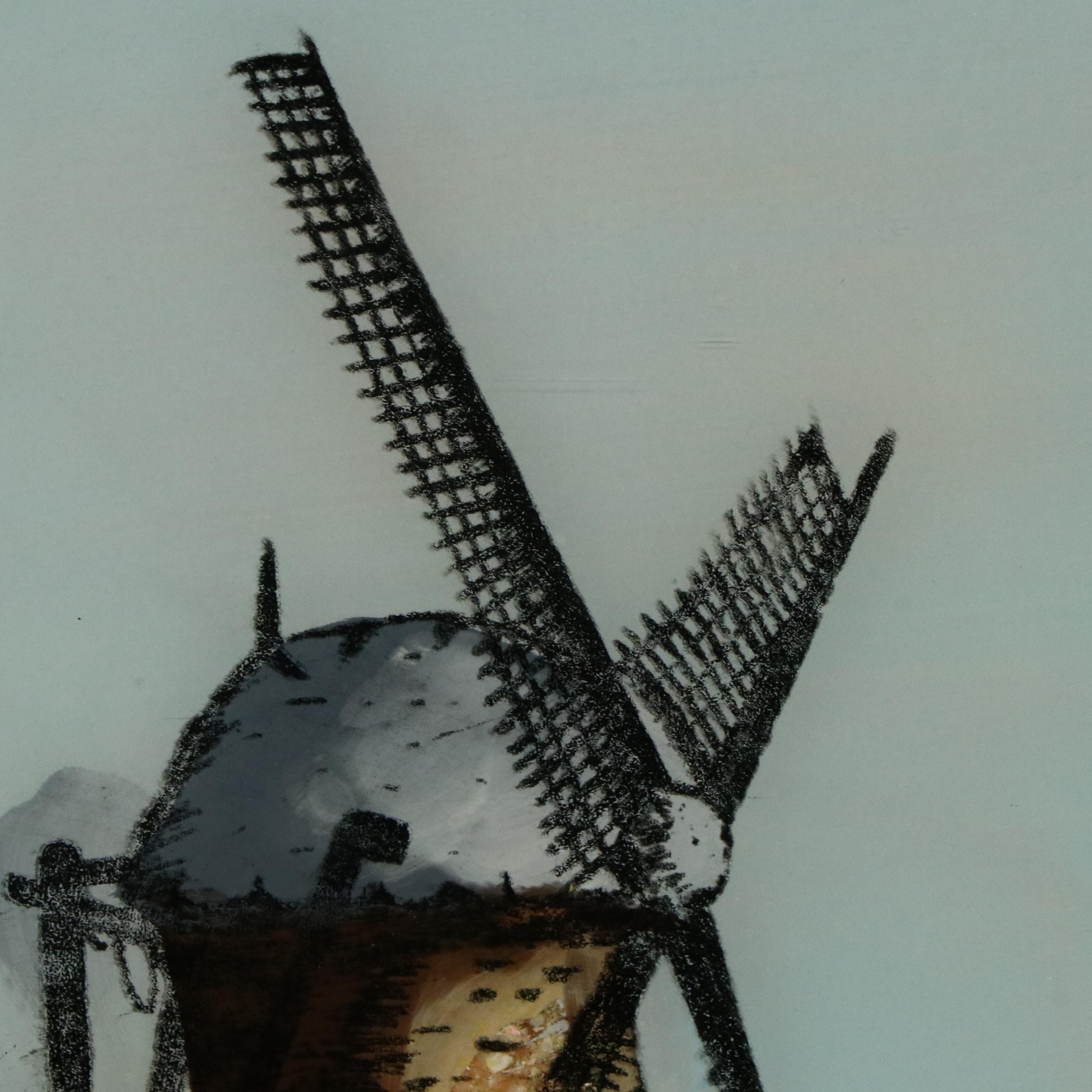 Reverse Glass Painting with Lithographic Elements "A Swiss Winter"