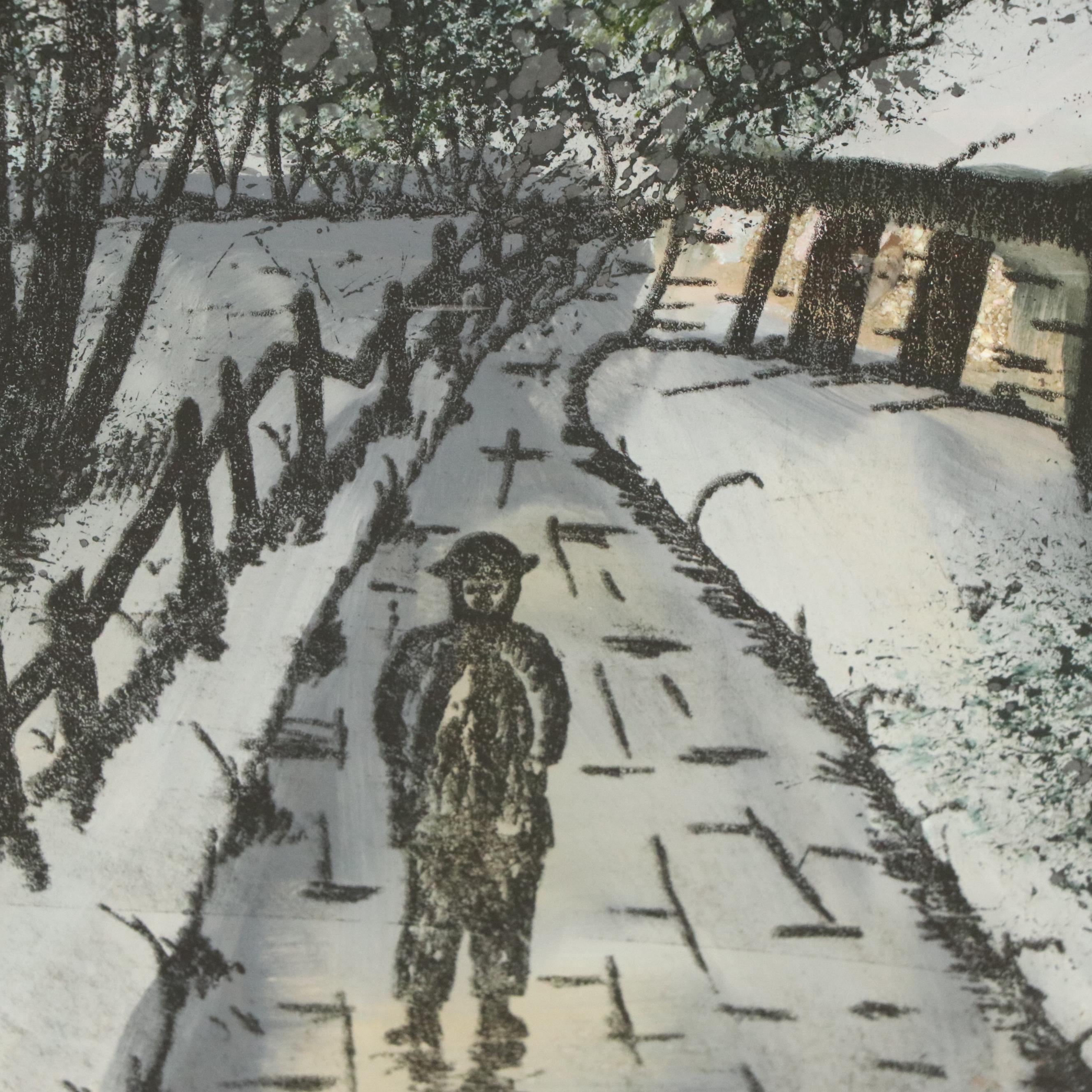 Reverse Glass Painting with Lithographic Elements "A Swiss Winter"