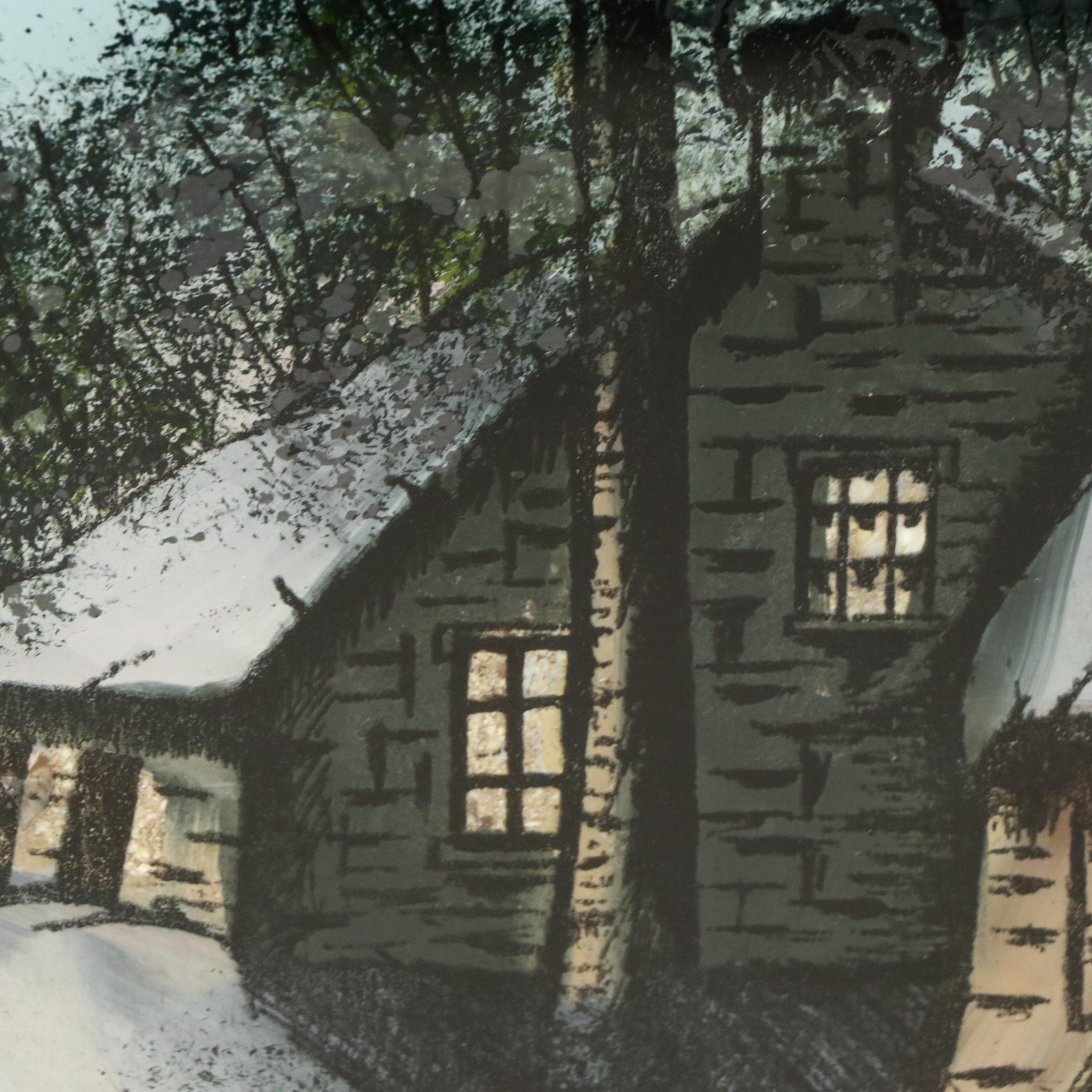 Reverse Glass Painting with Lithographic Elements "A Swiss Winter"