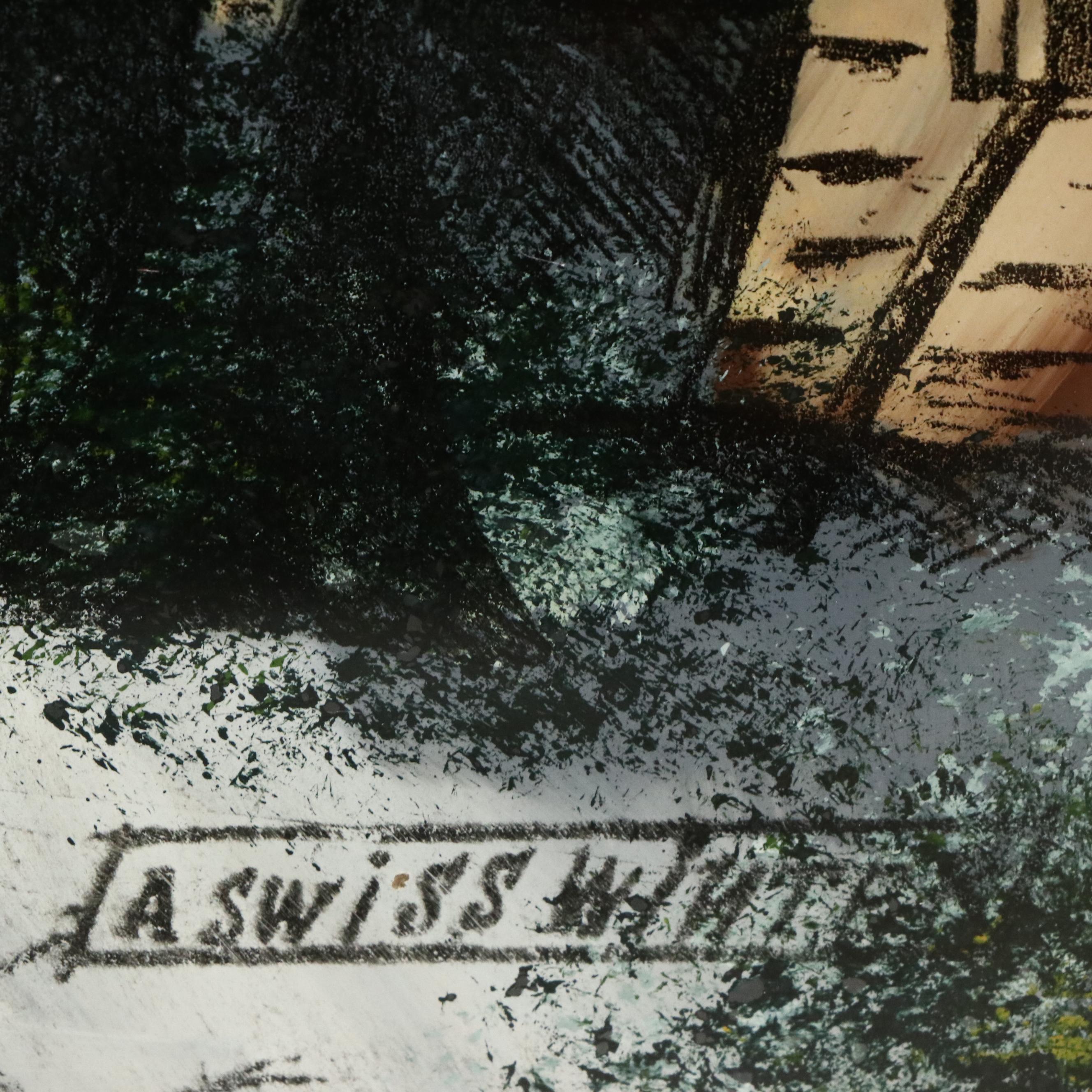 Reverse Glass Painting with Lithographic Elements "A Swiss Winter"