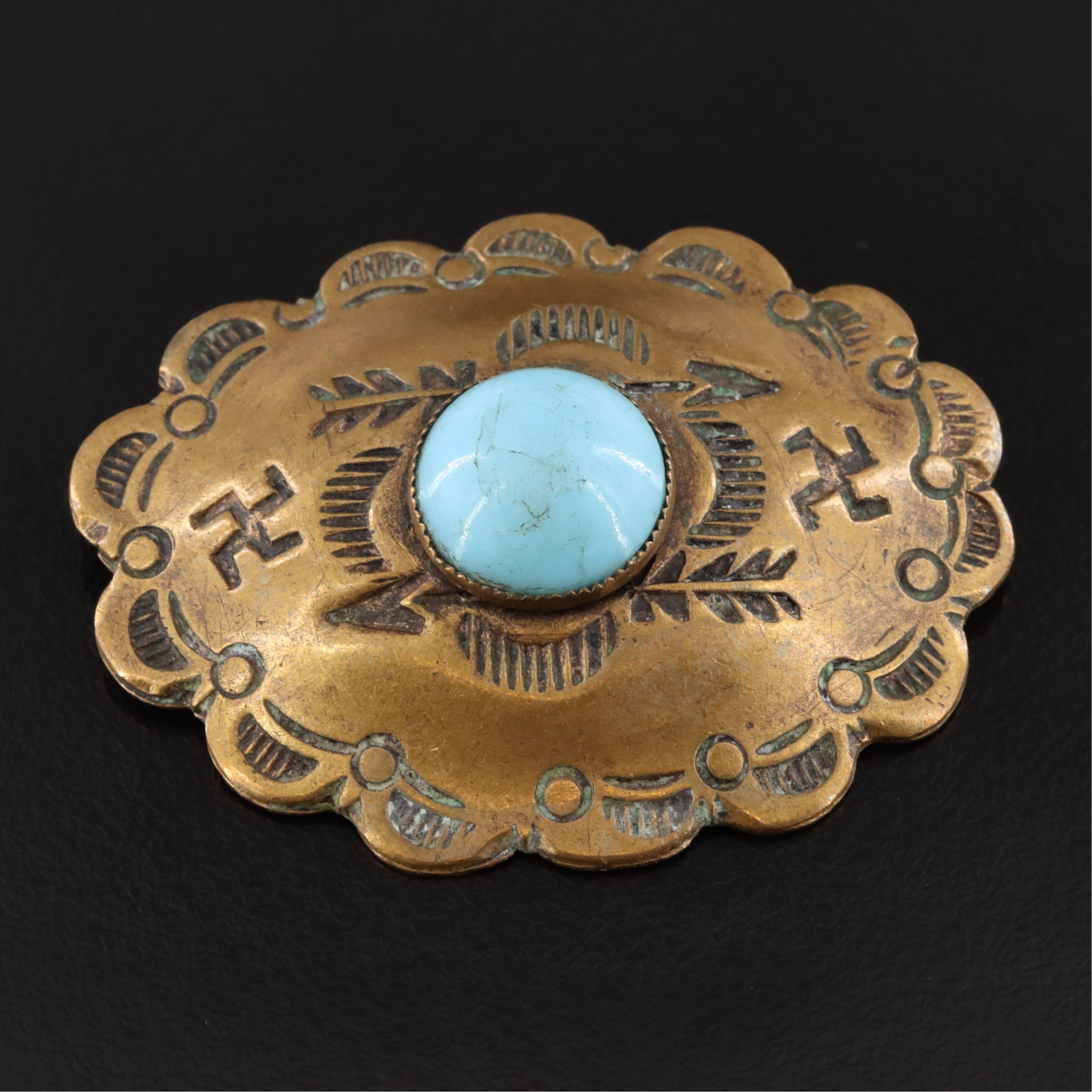 Southwestern Brass Concho Style Brooch