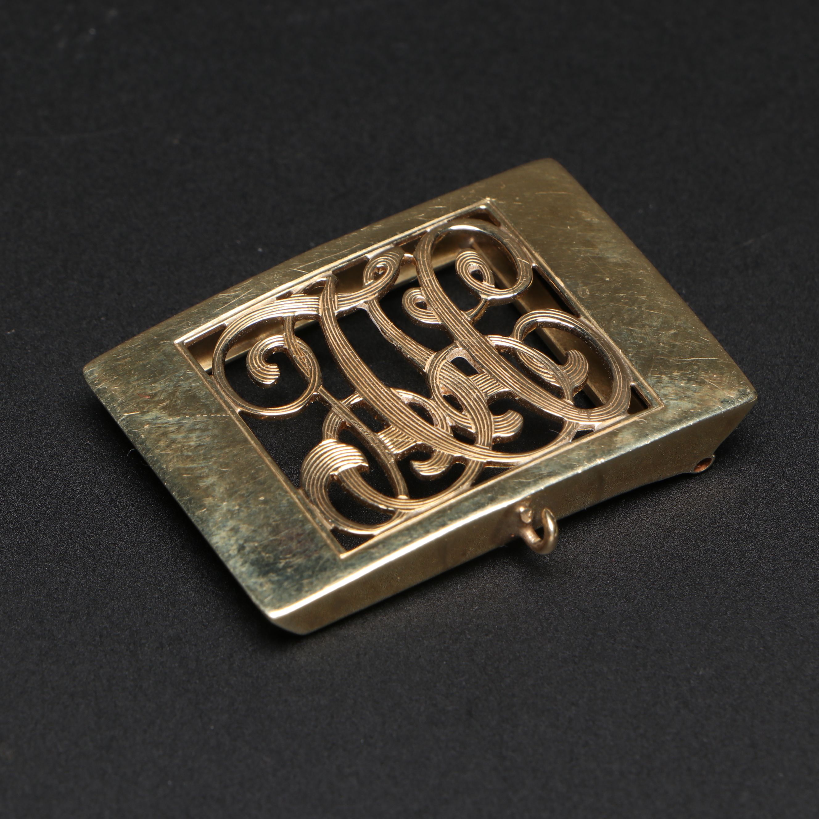Antique 10K Yellow Gold Openwork Monogram Belt Buckle