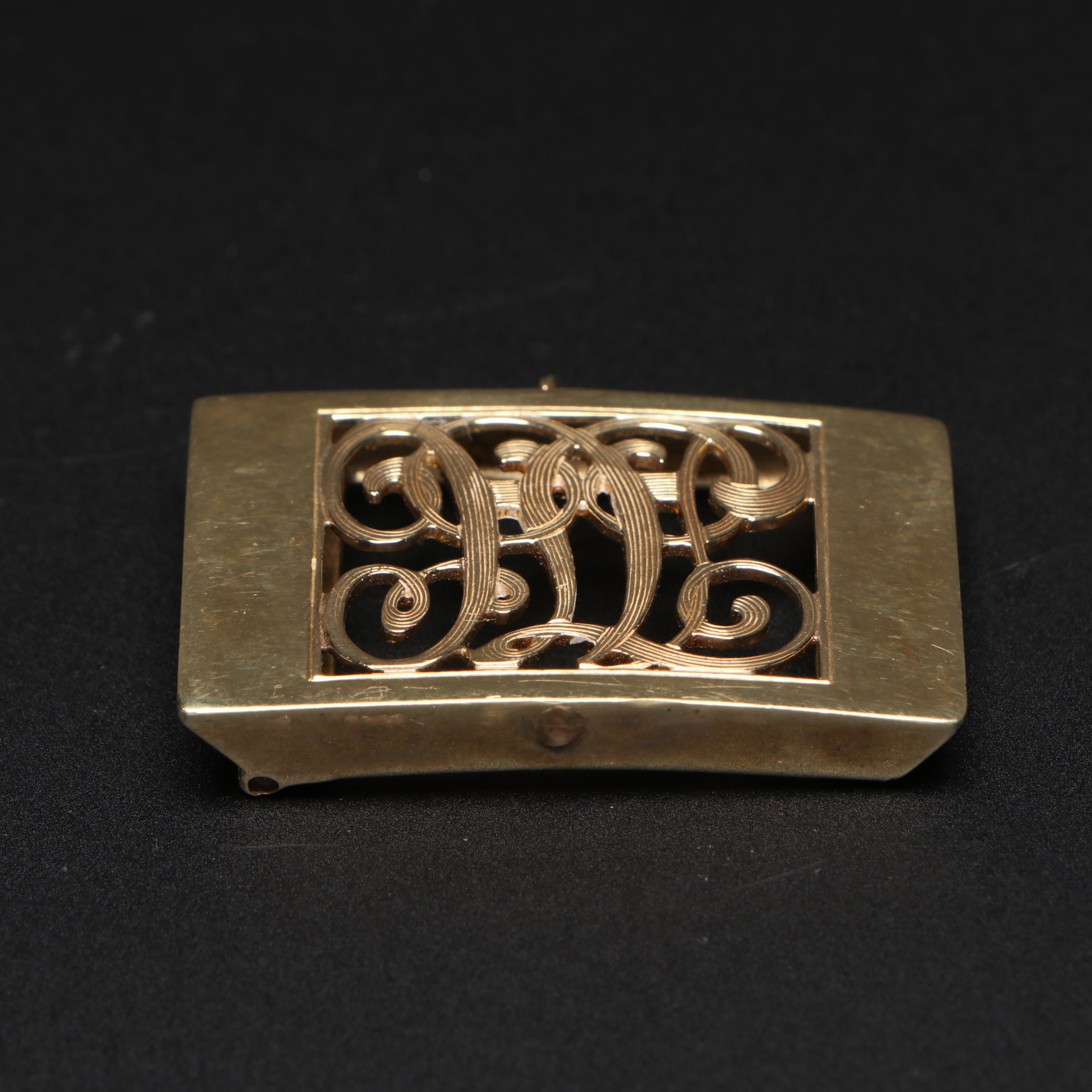 Antique 10K Yellow Gold Openwork Monogram Belt Buckle