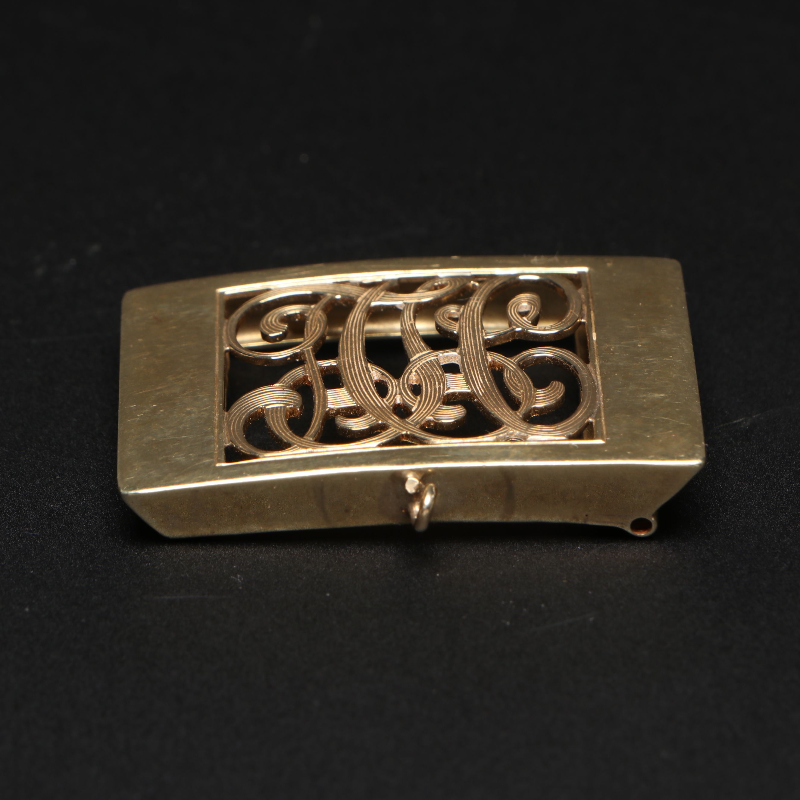 Antique 10K Yellow Gold Openwork Monogram Belt Buckle