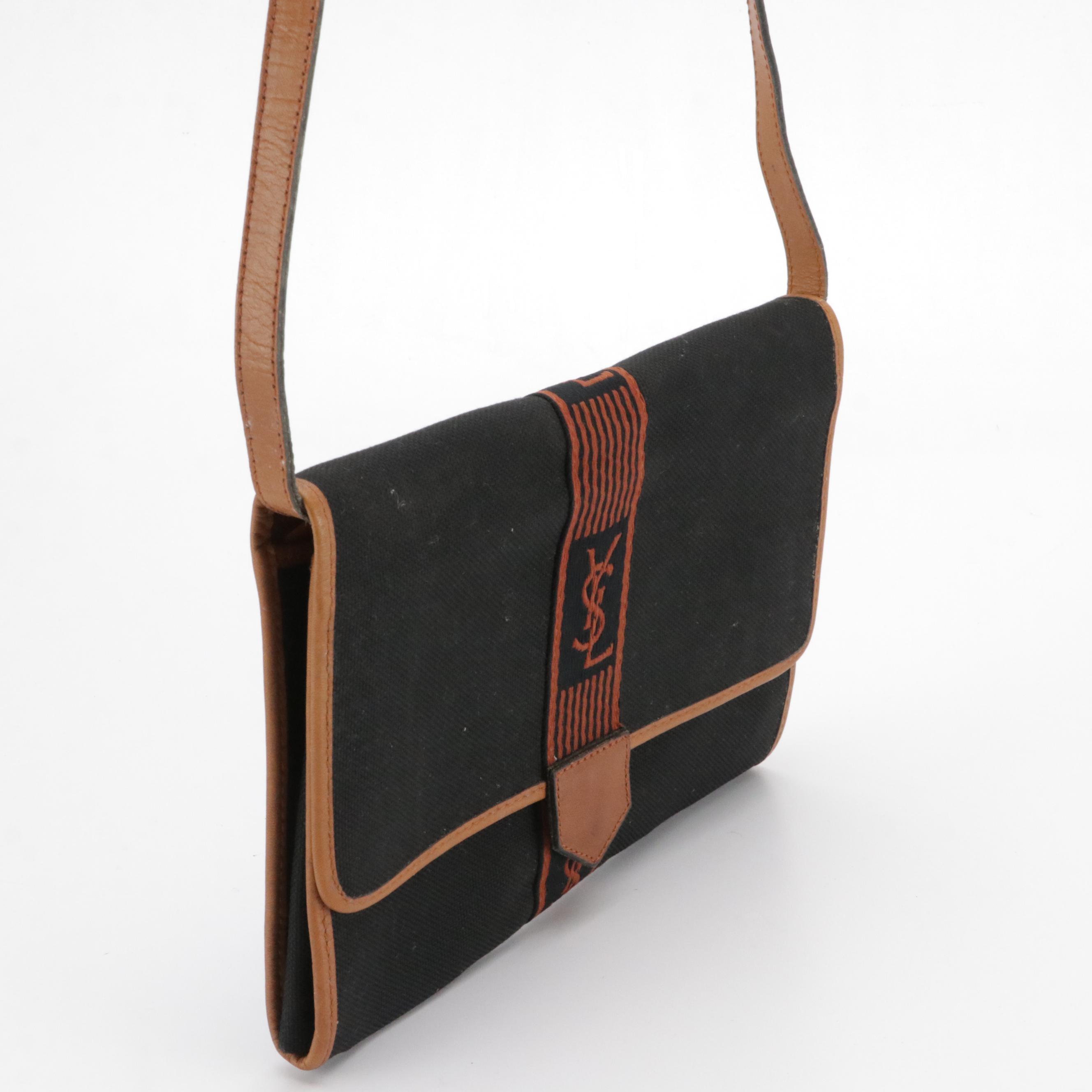Yves Saint Laurent Convertible Clutch in Canvas and Leather