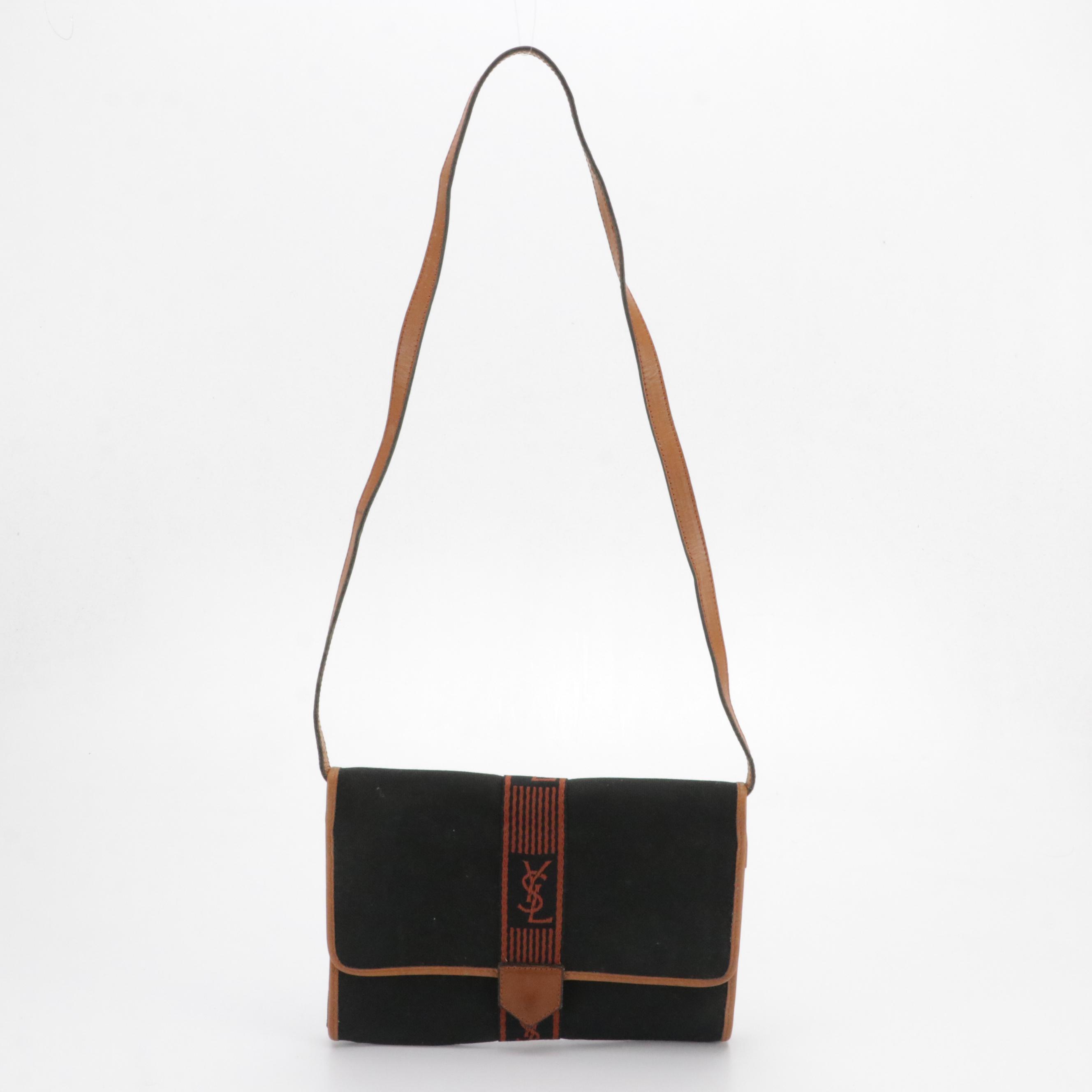 Yves Saint Laurent Convertible Clutch in Canvas and Leather