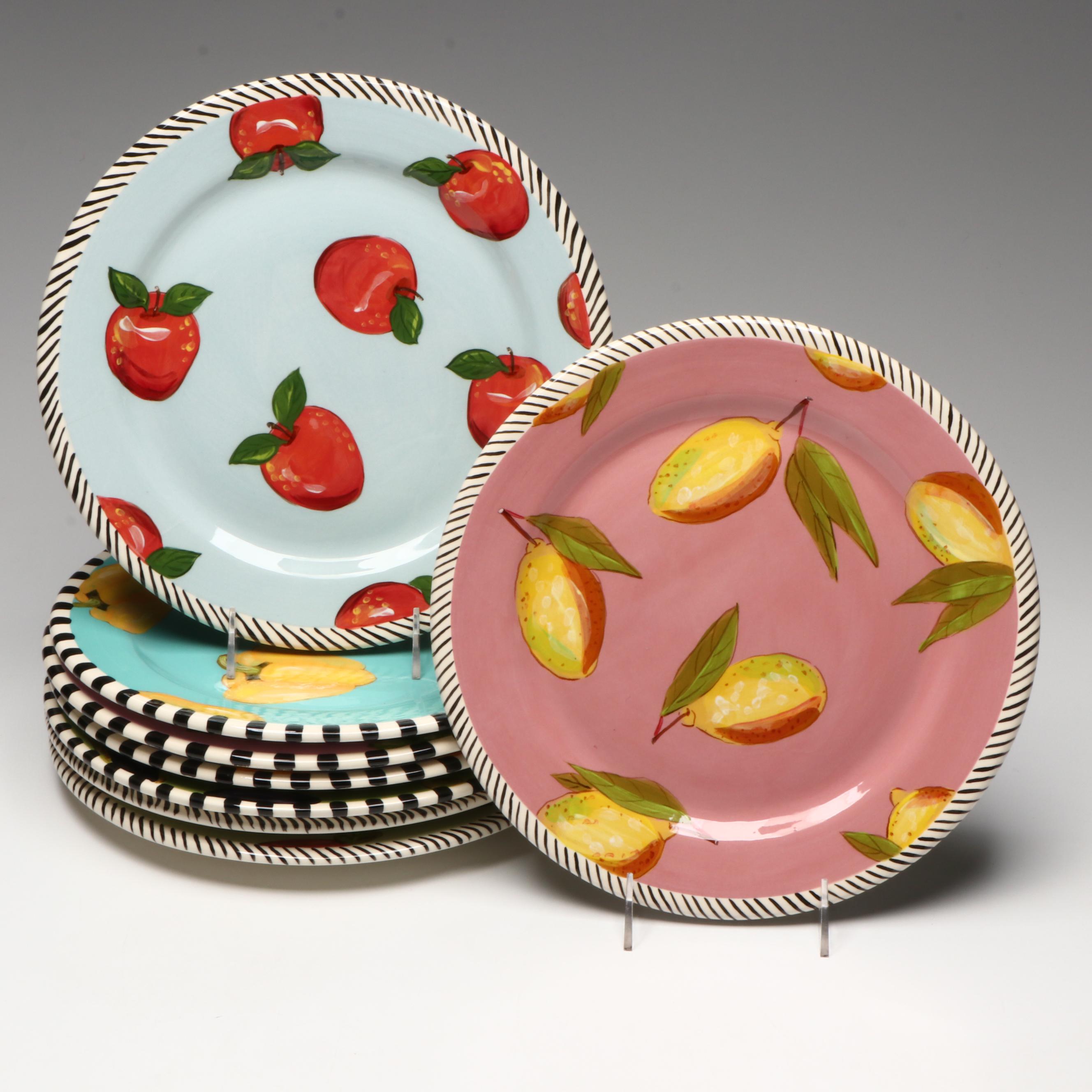 Vintage Droll Designs Hand-Painted Vegetable Motif Dinner Plates