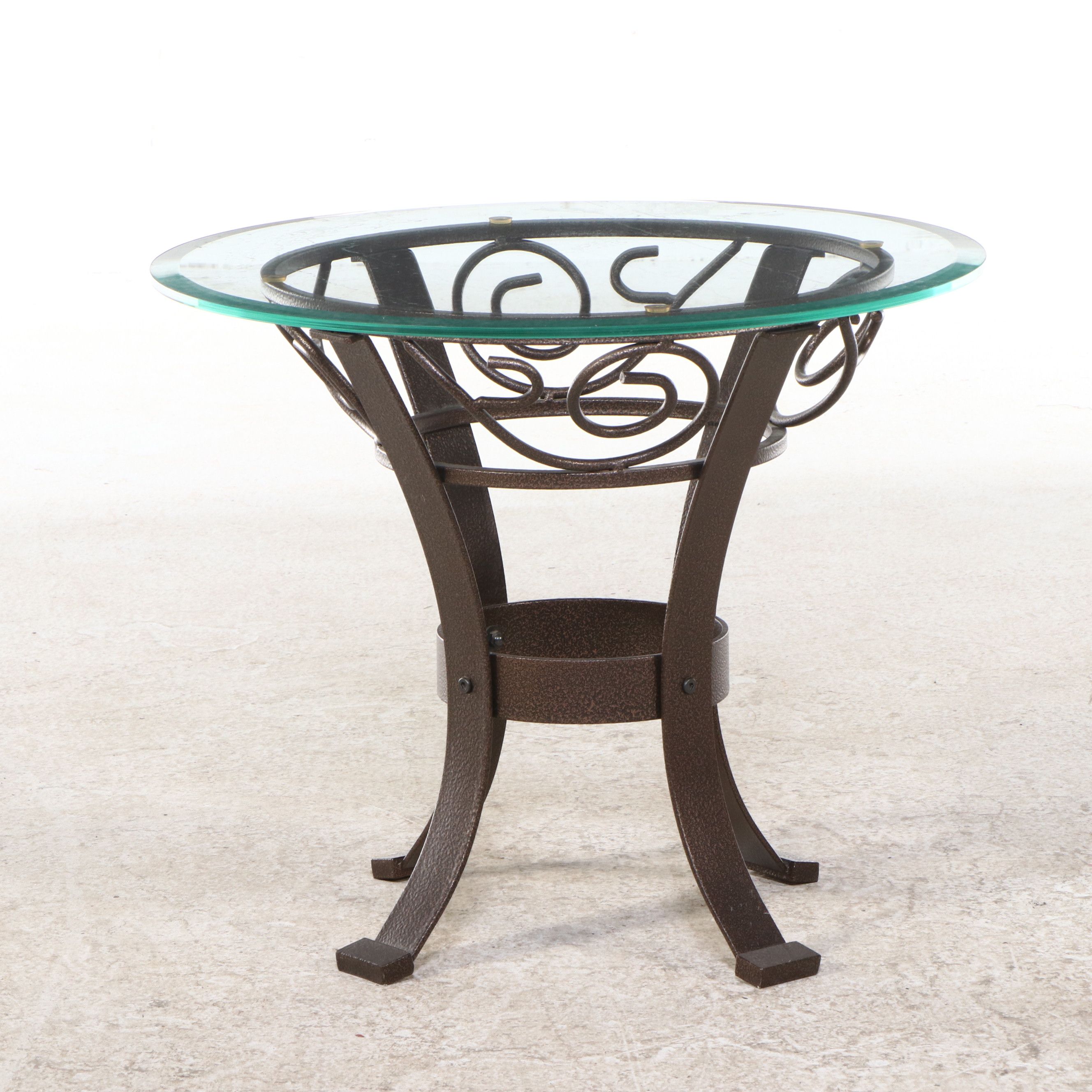 Wrought Iron End Table with Beveled Glass Top