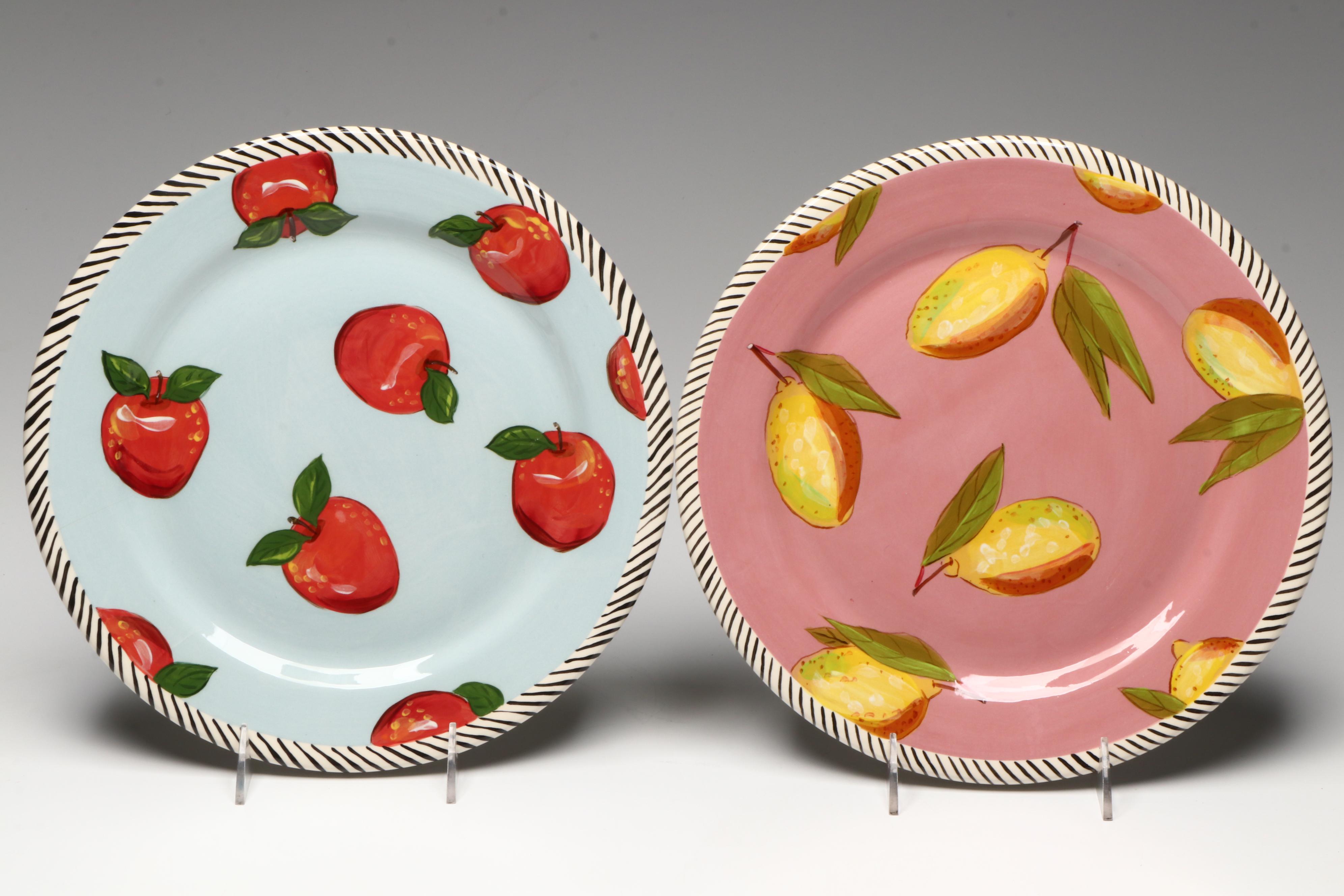 Vintage Droll Designs Hand-Painted Vegetable Motif Dinner Plates