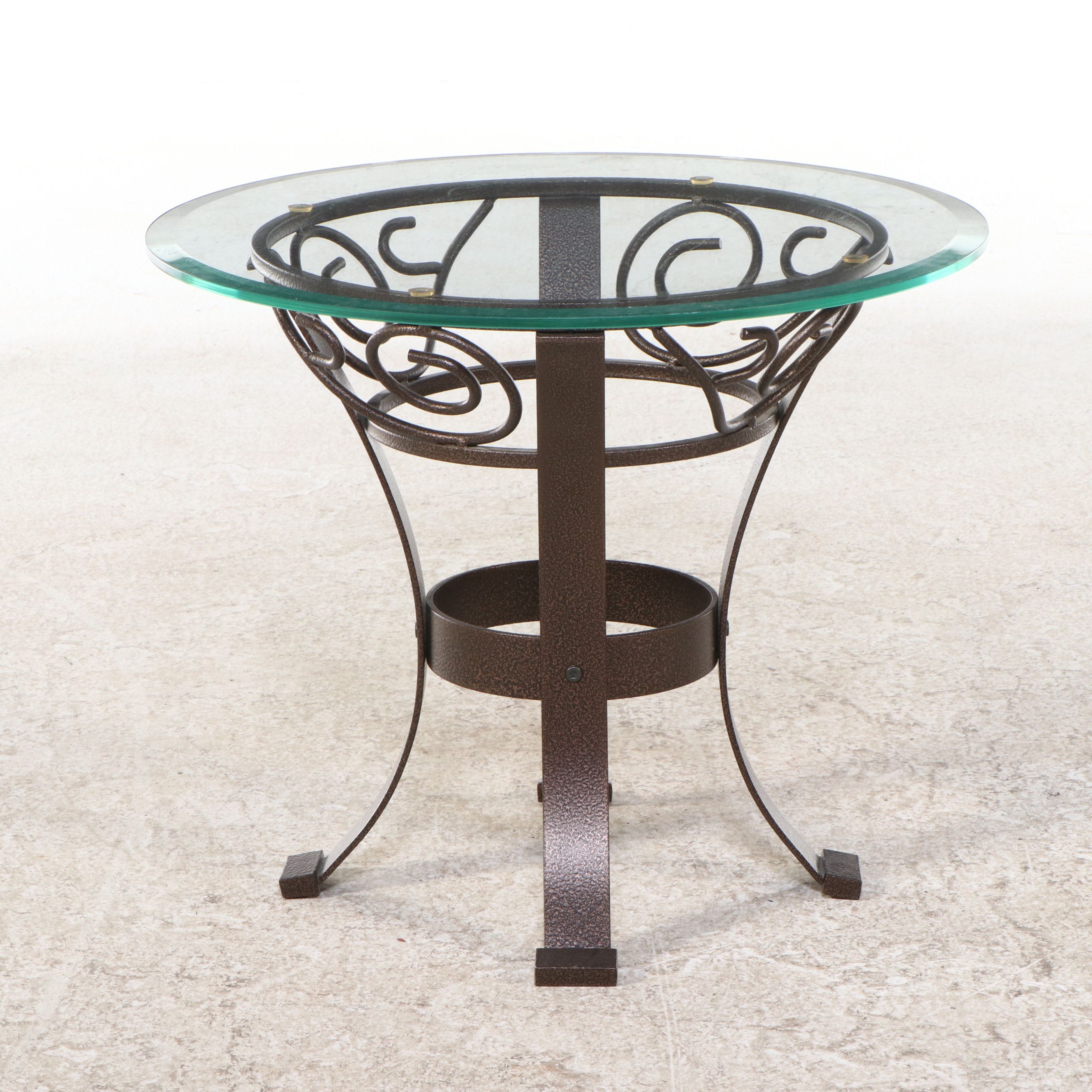Wrought Iron End Table with Beveled Glass Top