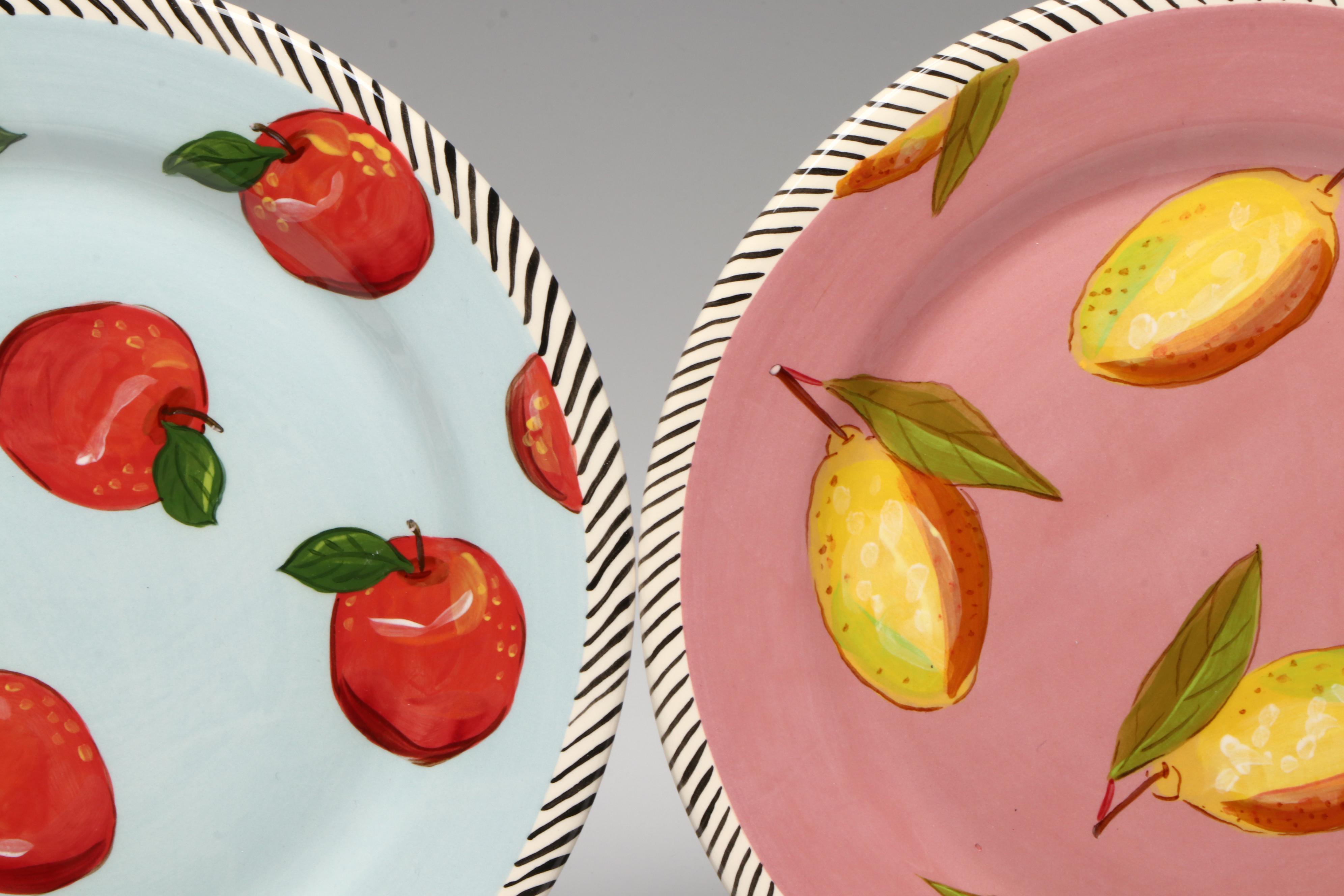 Vintage Droll Designs Hand-Painted Vegetable Motif Dinner Plates