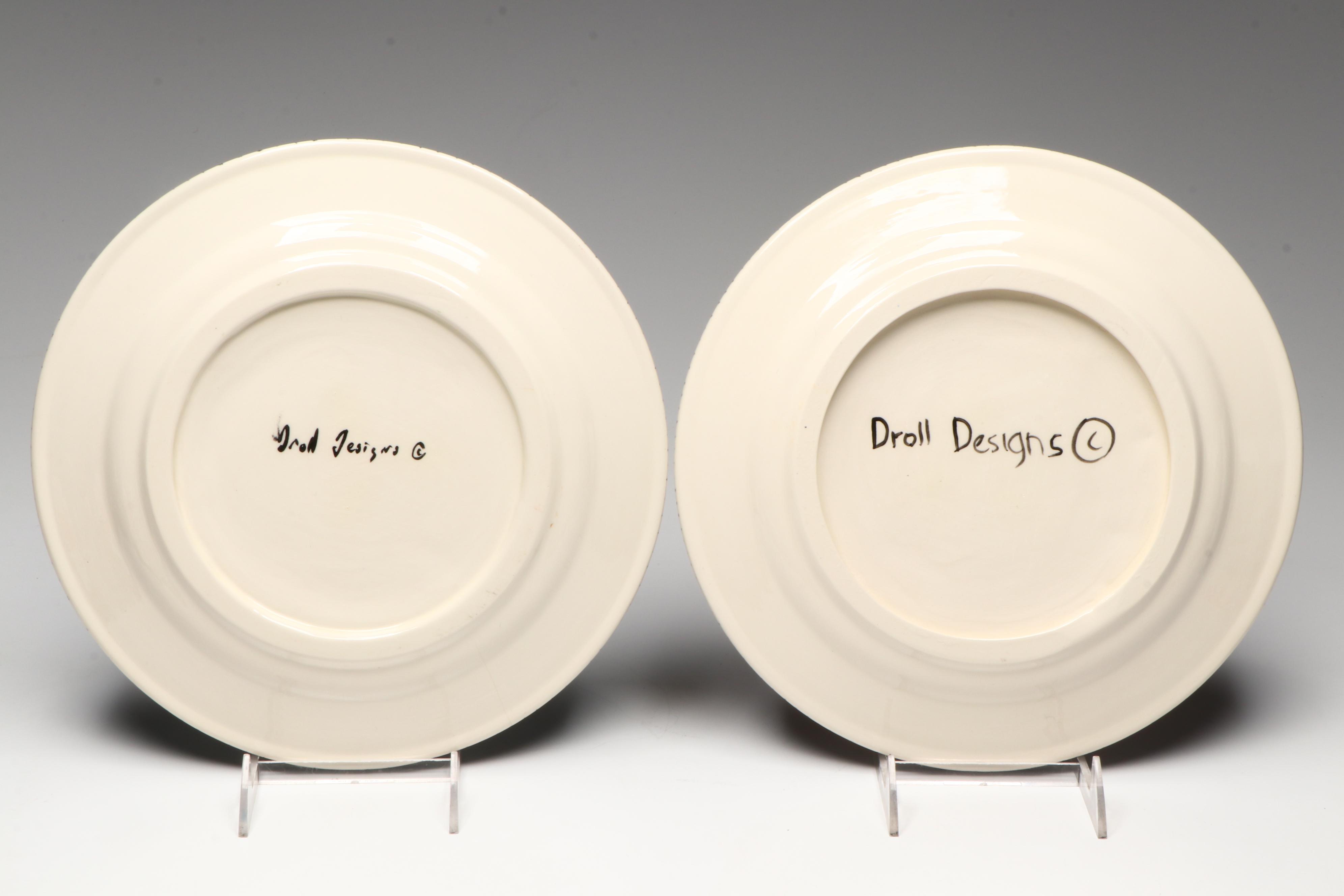 Vintage Droll Designs Hand-Painted Vegetable Motif Dinner Plates