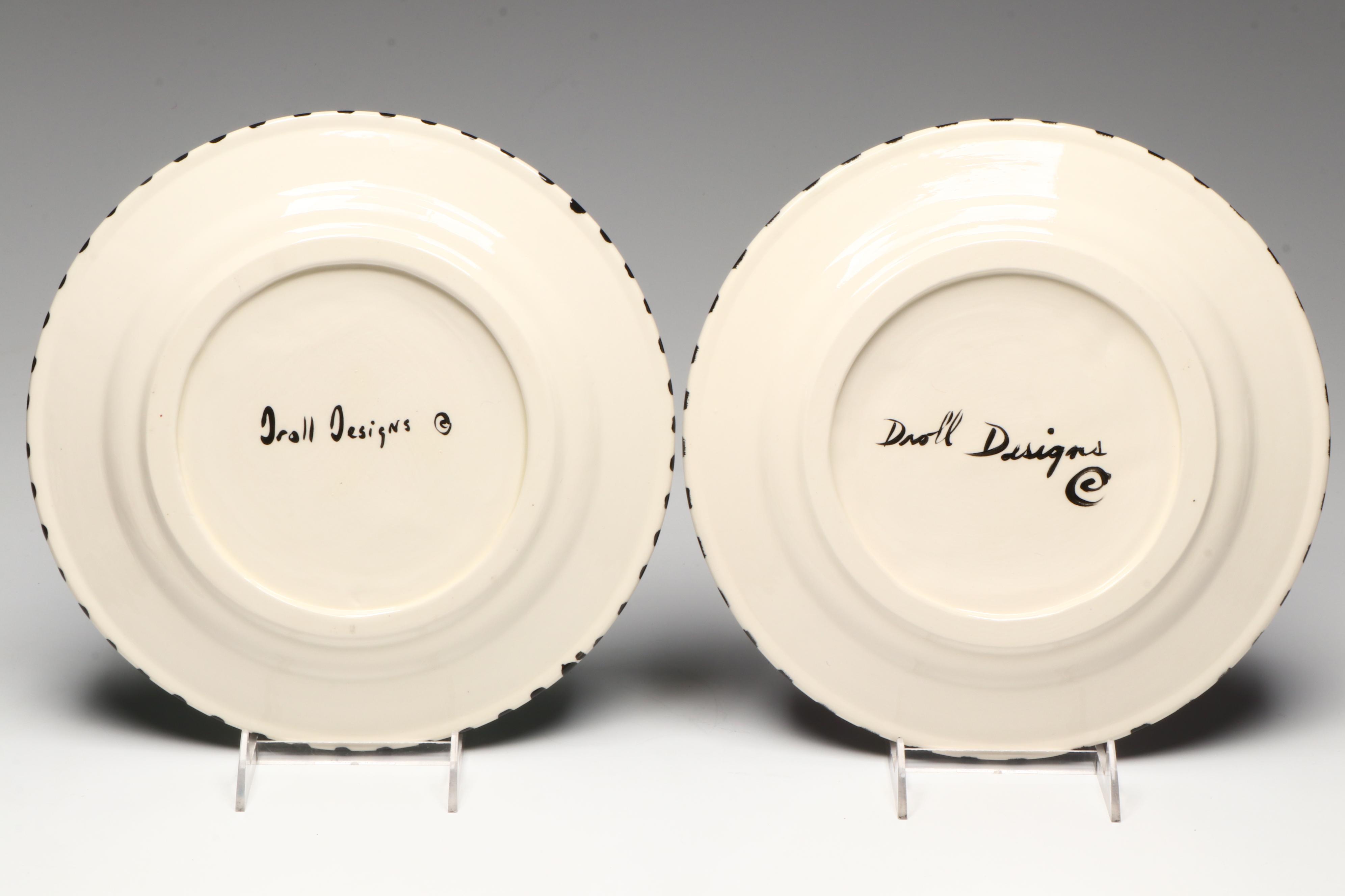 Vintage Droll Designs Hand-Painted Vegetable Motif Dinner Plates