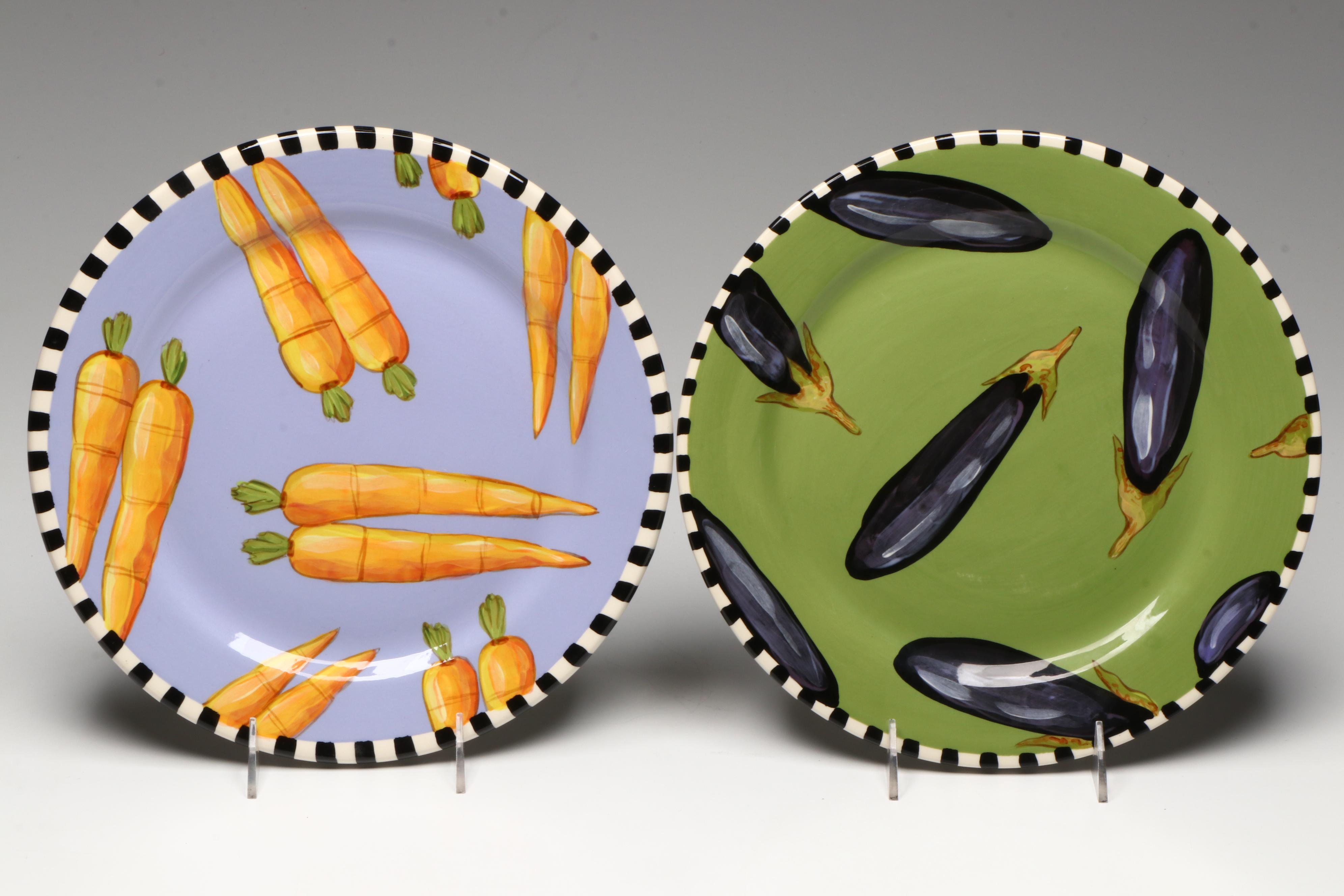 Vintage Droll Designs Hand-Painted Vegetable Motif Dinner Plates