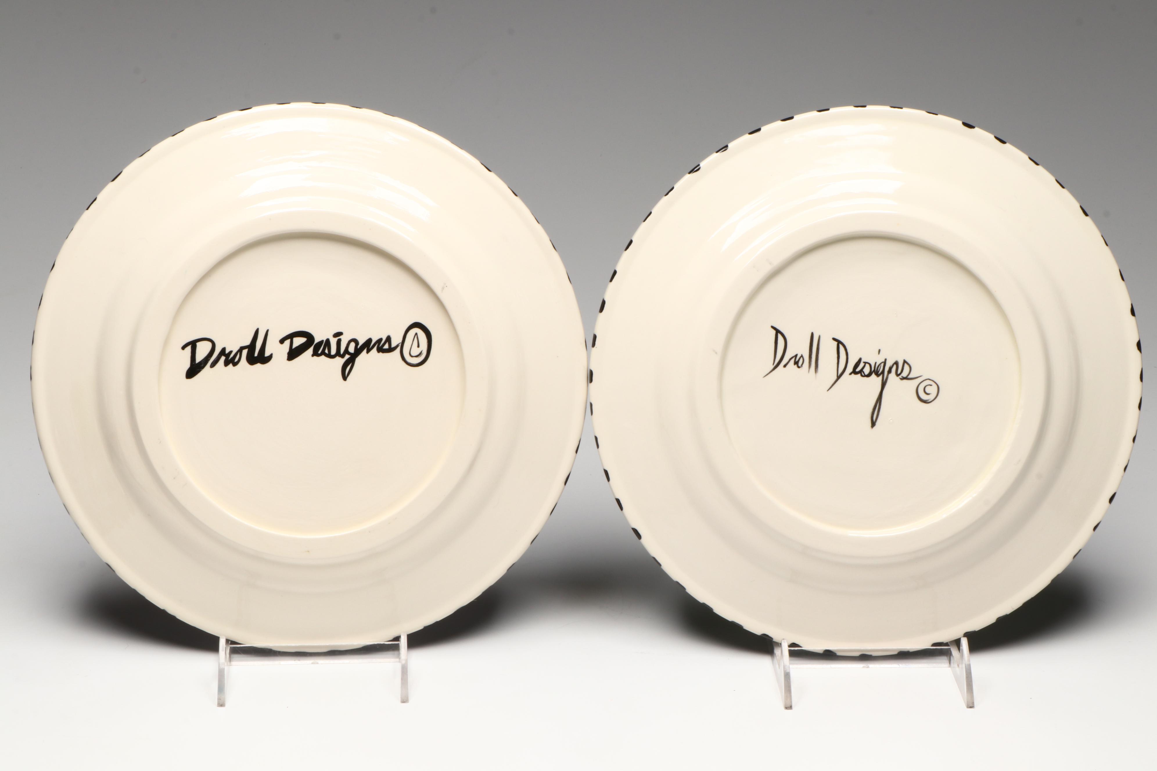 Vintage Droll Designs Hand-Painted Vegetable Motif Dinner Plates